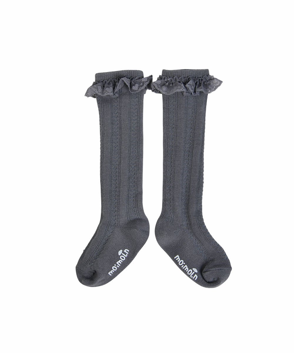 【SALE／20%OFF】moimoln レースフリル ロングソックス モイモルン 靴下・レッグウェア 靴下 グレー