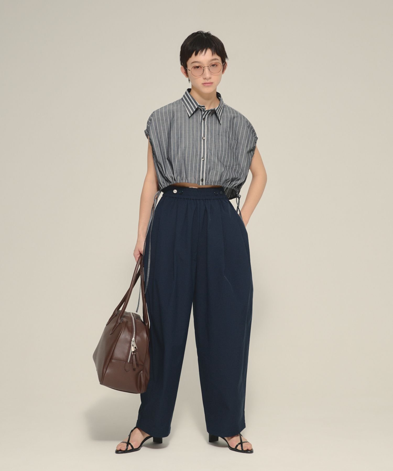 eL Patch Work Stripe Shirts ジーナシス トップス シャツ・ブラウス ブルー ブラック