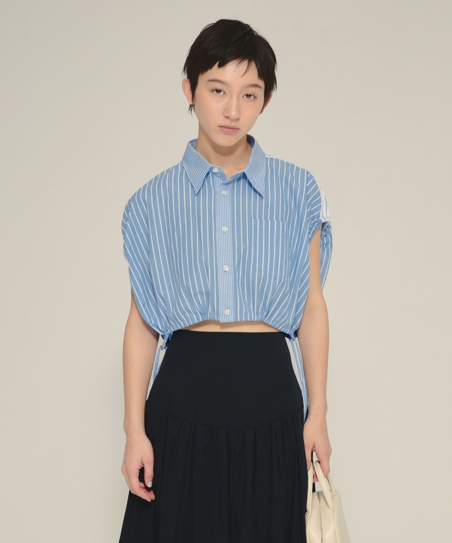 eL Patch Work Stripe Shirts ジーナシス トップス シャツ・ブラウス ブルー ブラック