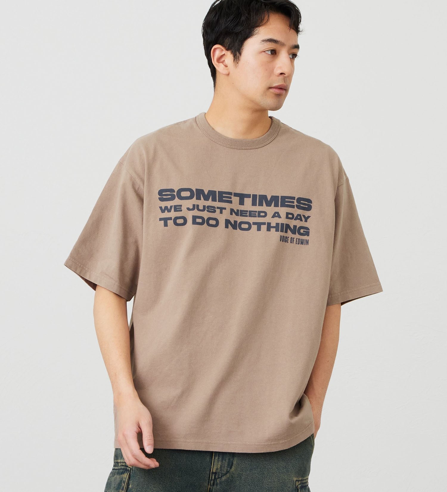 EDWIN ユーズド プリント Tシャツ 半袖 エドウインオンラインモール トップス カットソー・Tシャツ グレー ブラウン