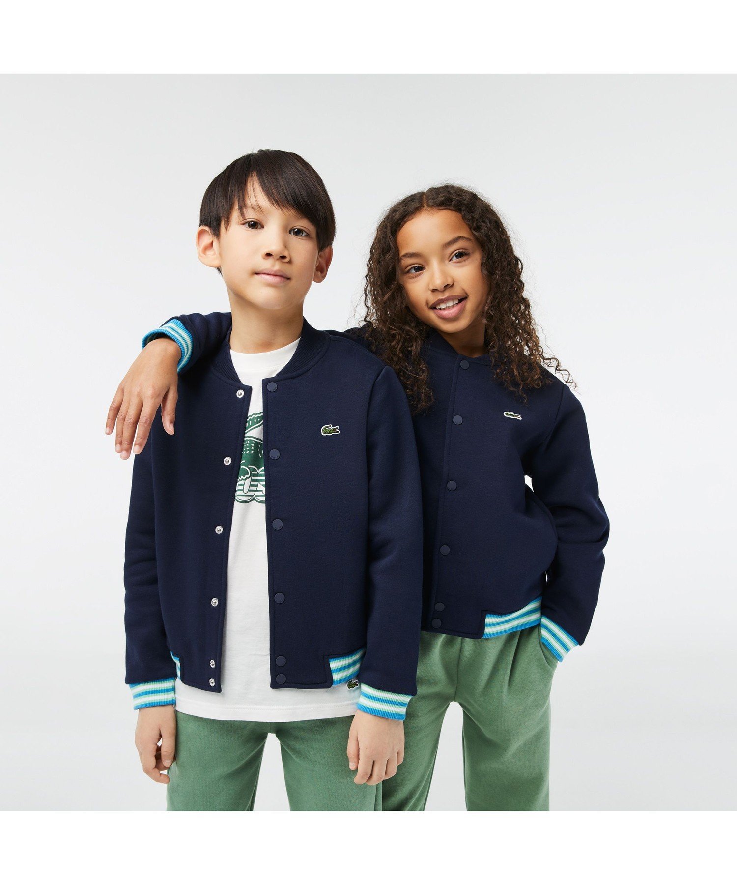 LACOSTE BOYS スウェットバーシティジャケット ラコステ トップス カーディガン ネイビー グレー【送料無料】