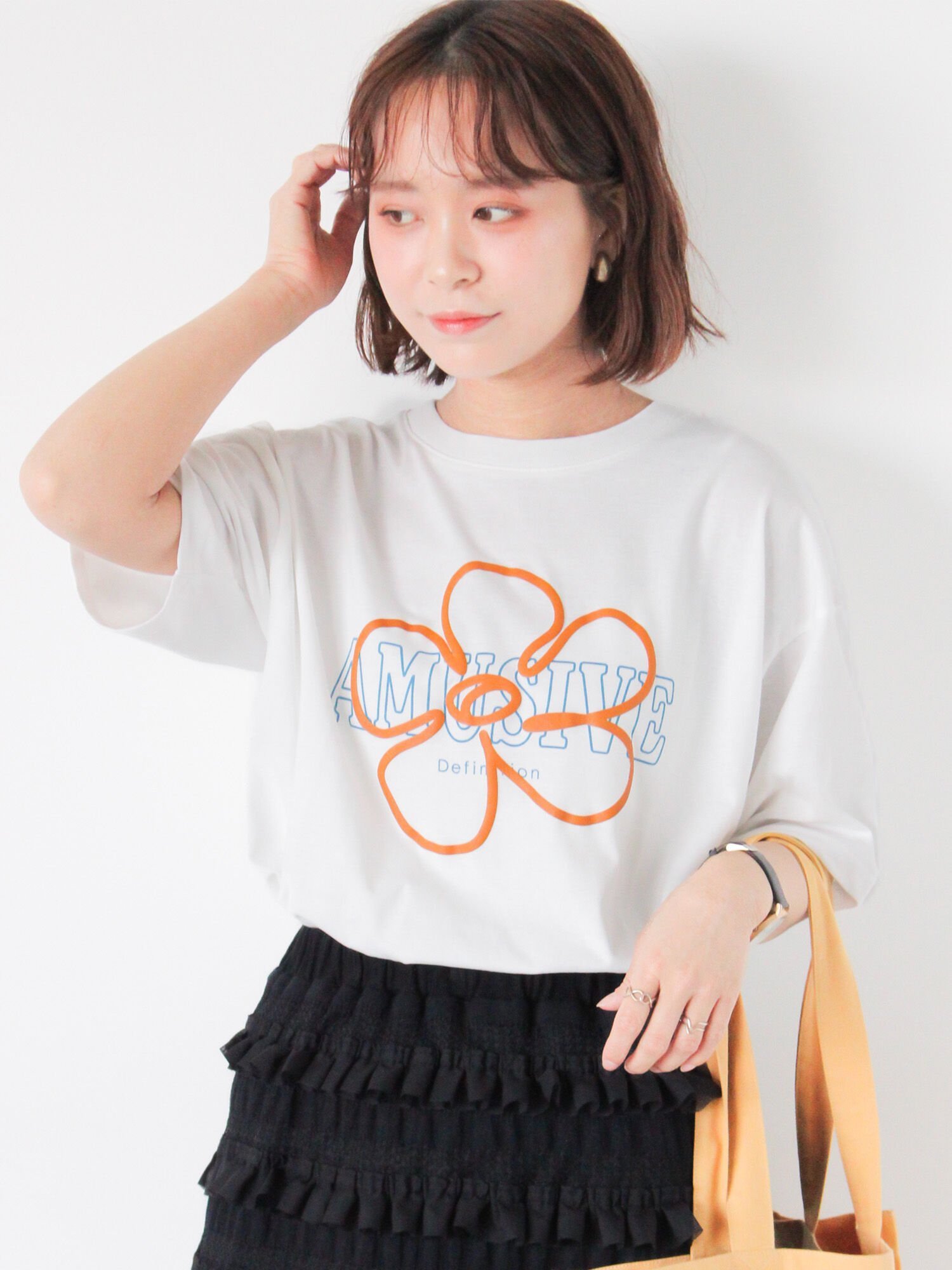 【SALE／50%OFF】ehka sopo 柄アソート花ロゴプリントTシャツ エヘカソポ トップス カットソー・Tシャツ ホワイト グリーン ネイビー ブラックのサムネイル