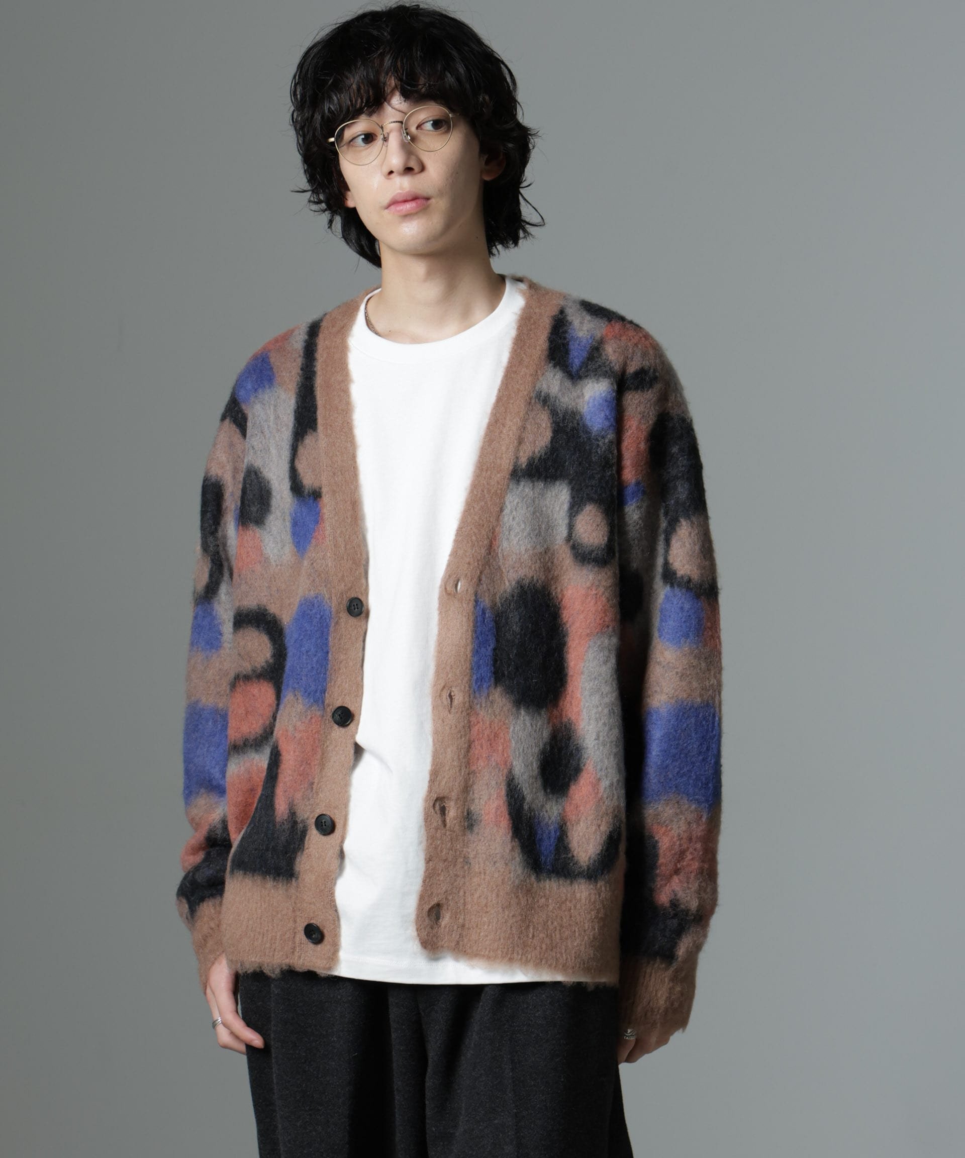 NANO universe 「着るアート」YUTAKA KAWAI モヘヤミックスカーディガン ナノユニバース トップス ニッ..