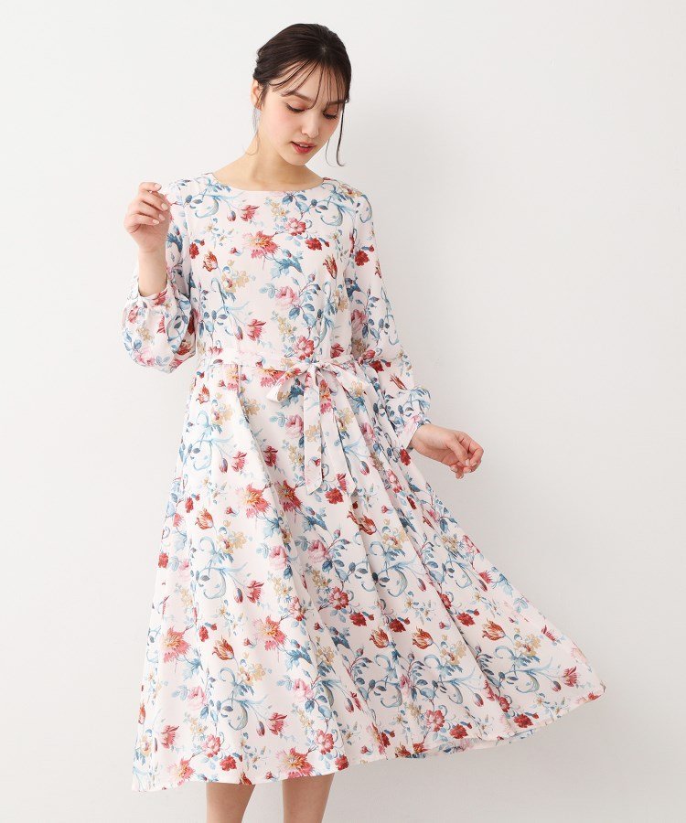 【SALE/20%OFF】LAURA ASHLEY 【洗える/同柄アイテムあり】ローザリンド柄 シフォンワンピース ローラ アシュレイ ワンピース・ドレス その他のワンピース・ドレス ホワイト ネイビー【送料無料】