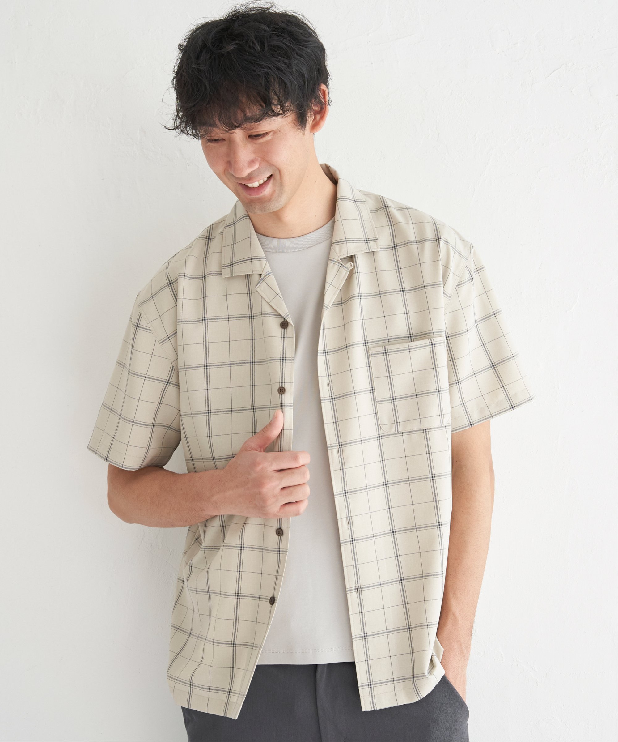 ikka 【セットアップ対応】Reflax(R) リラックスオープンカラーシャツ イッカ トップス シャツ・ブラウス ネイビー ベージュ グレー ホワイト グリーン