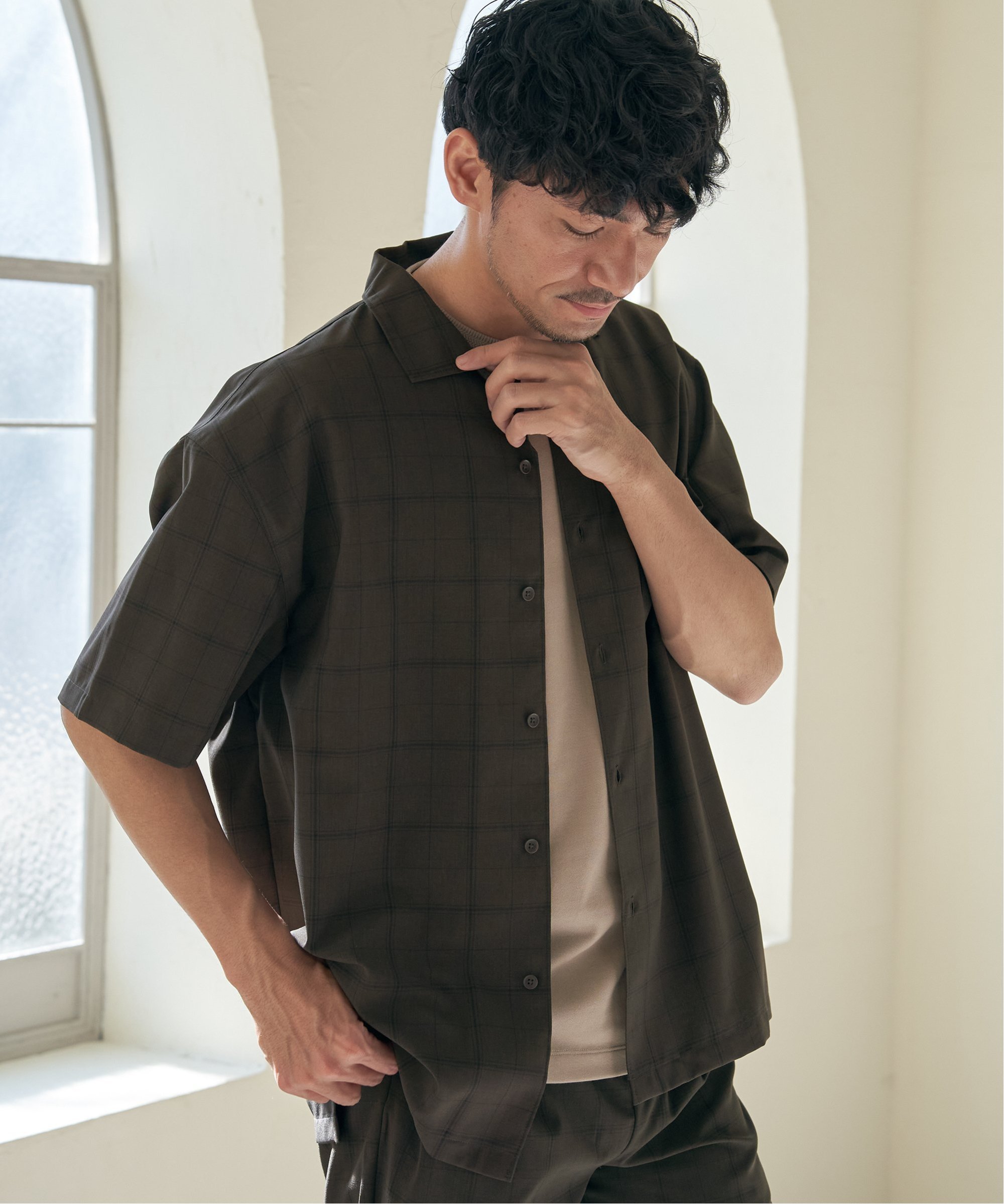 ikka 【セットアップ対応】Reflax(R) リラックスオープンカラーシャツ イッカ トップス シャツ・ブラウス ネイビー ベージュ グレー ホワイト グリーン
