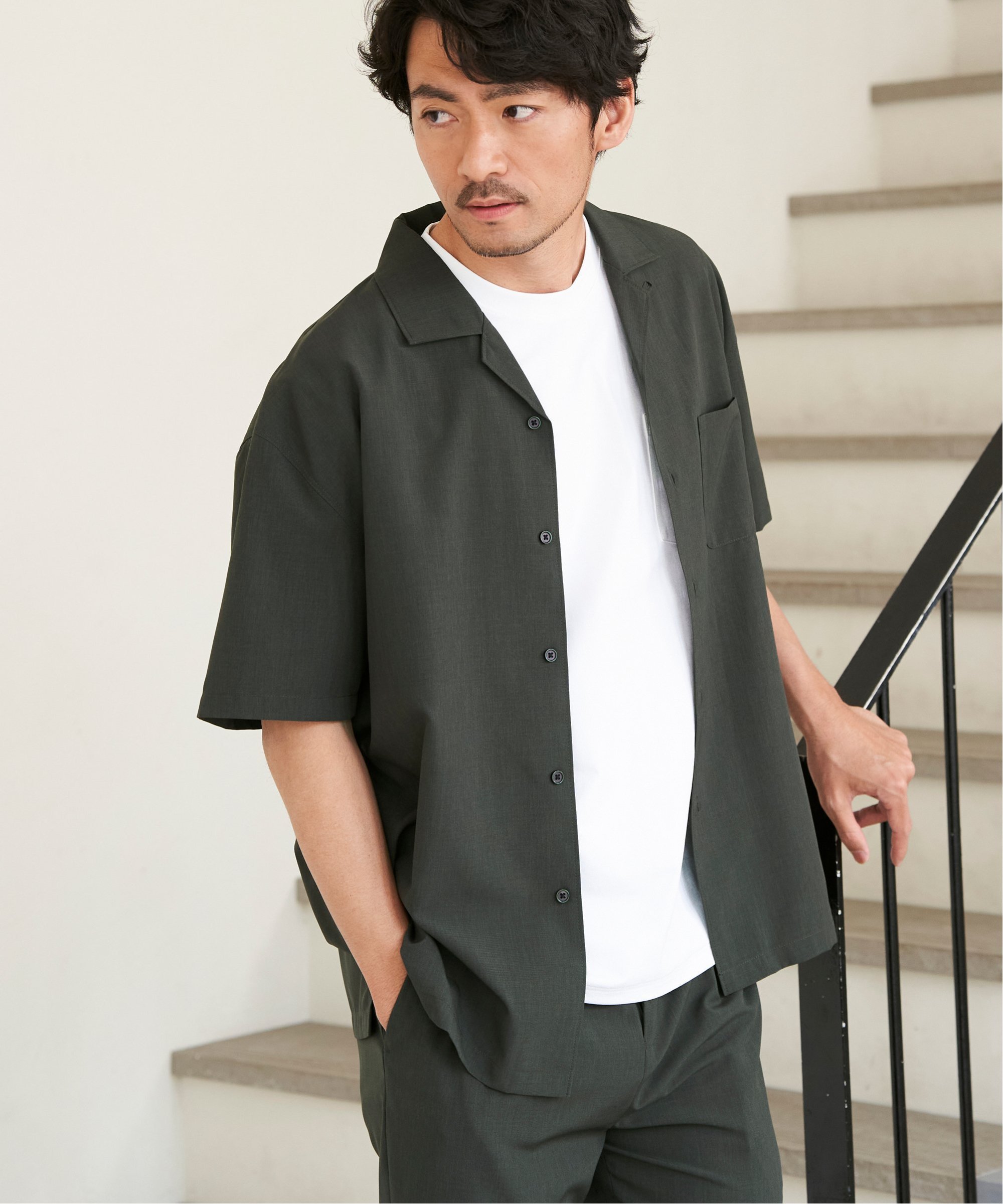 ikka 【セットアップ対応】Reflax(R) リラックスオープンカラーシャツ イッカ トップス シャツ・ブラウス ネイビー ベージュ グレー ホワイト グリーン