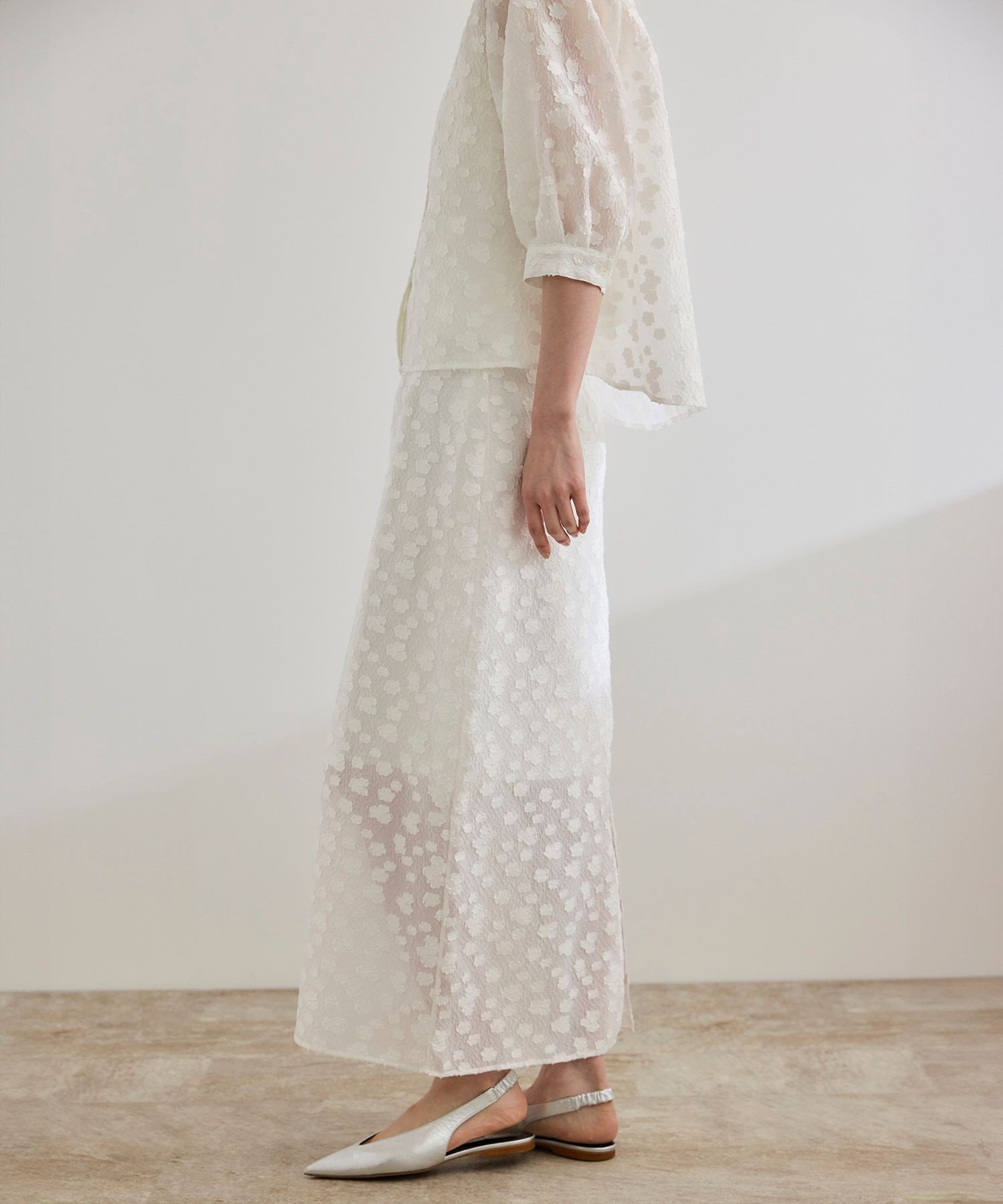 【SALE／50%OFF】ROPE' 【洗える】【WEB・一部店舗限定】フラワージャガードスカート/セットアップ対応 ロペ スカート その他のスカート ホワイト ブラック【送料無料】