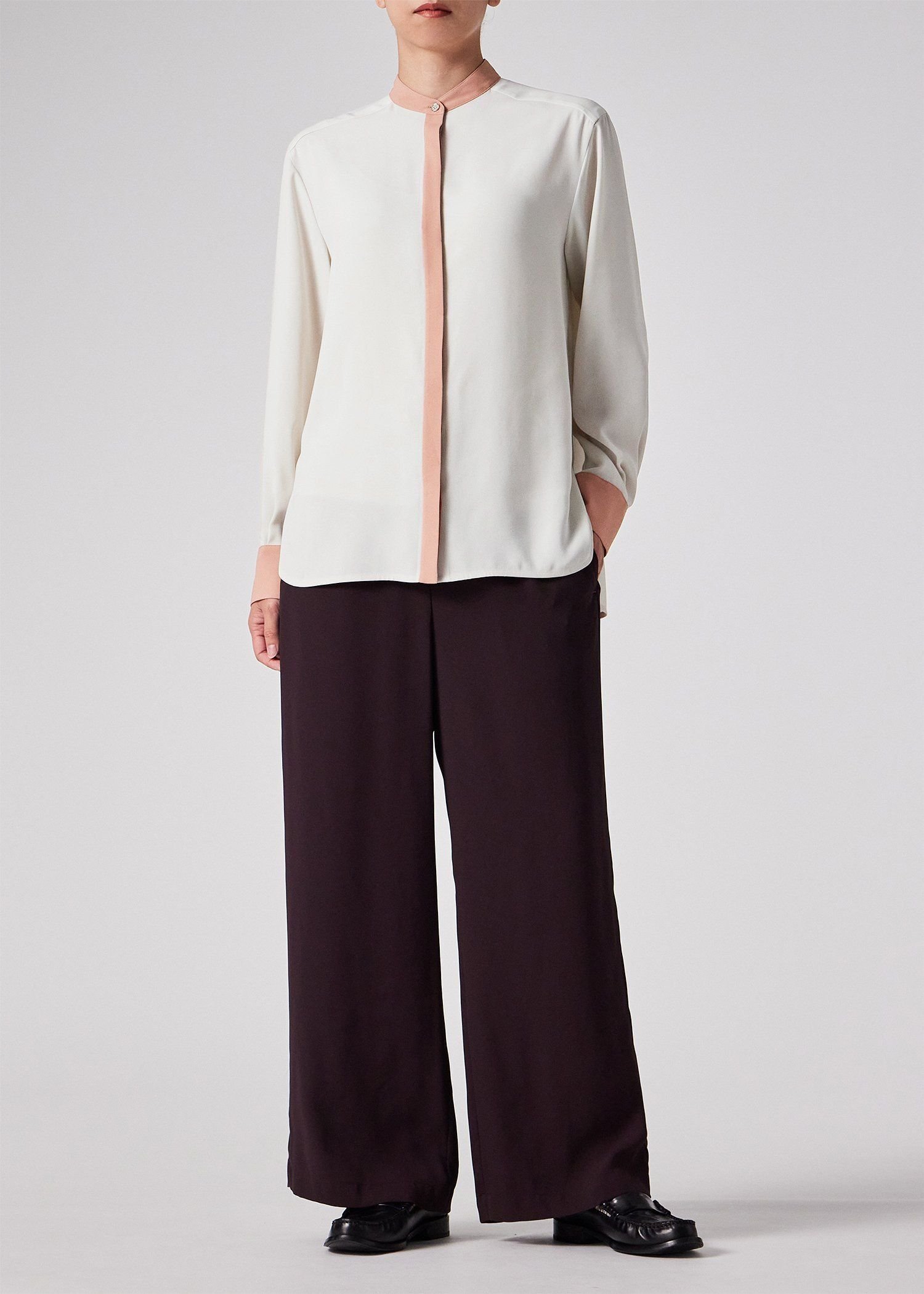 【SALE／30%OFF】Paul Smith ウィメンズ バックサテン ジョーゼット スタンドカラー ブラウス ポール・スミス トップス シャツ・ブラウス ベージュ ネイビー【送料無料】