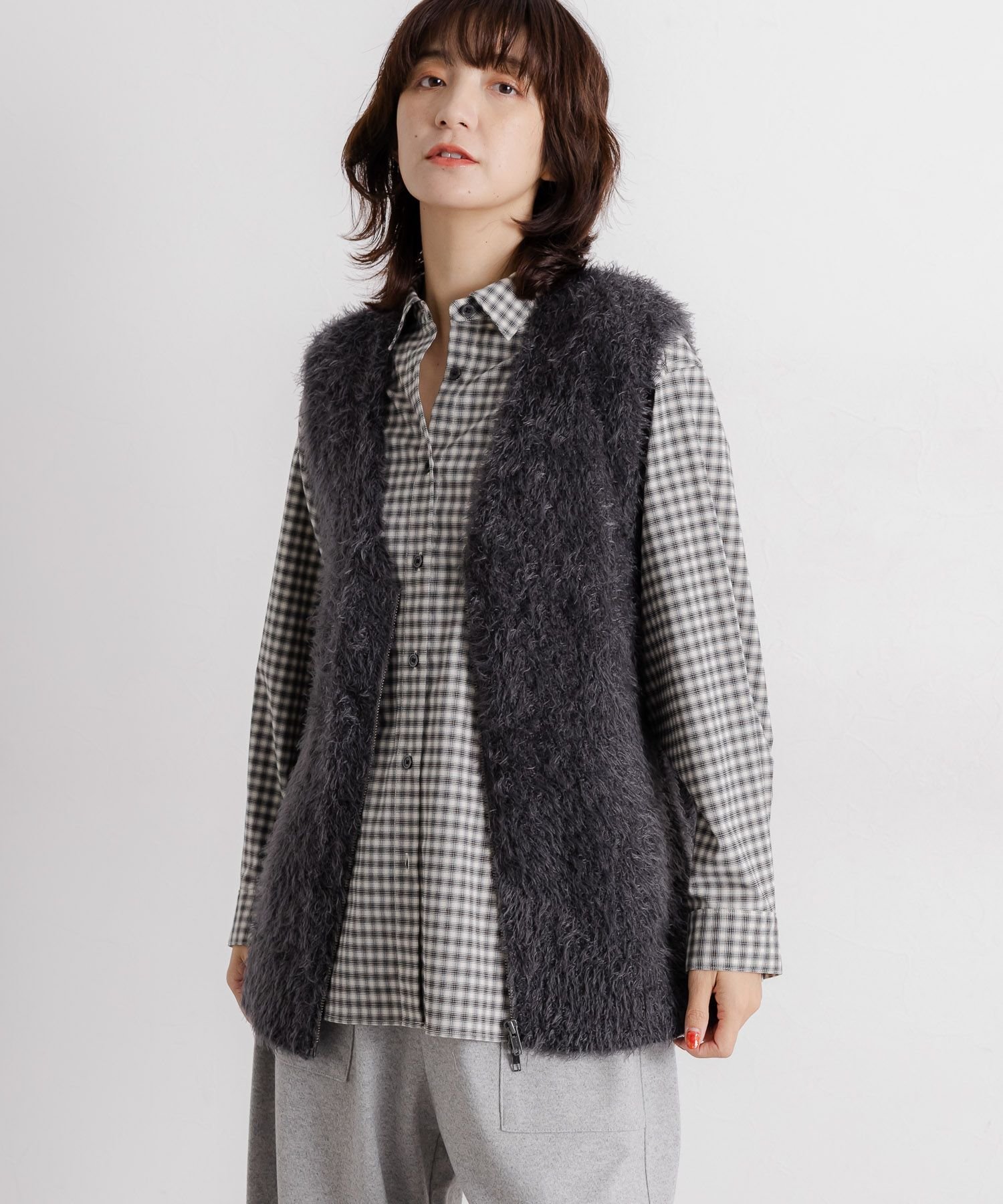 studio CLIP 5ゲージフェザーヤーンワイドジップベスト スタディオクリップ トップス ベスト・ジレ ホ..