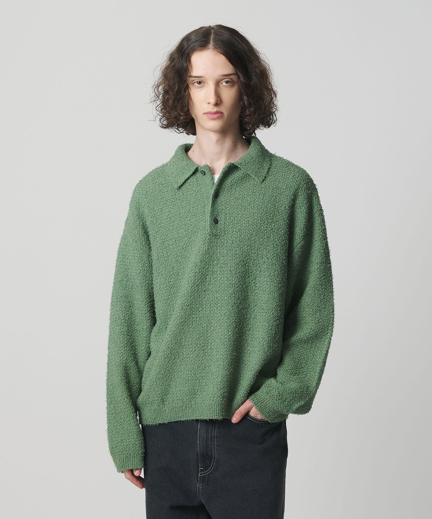 monkey time BEAUTY&YOUTH UNITED ARROWS コットン ナイロン カールヤーン ポロシャツ ビューティー＆ユース　ユナイテッドアローズ トップス ニット ブラック【送料無料】
