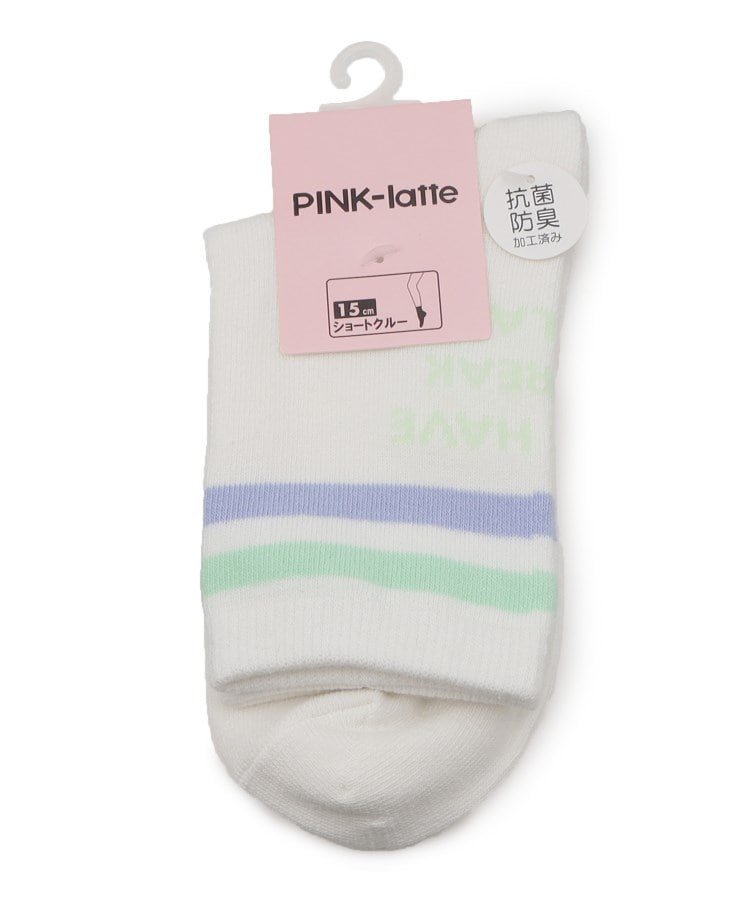 【SALE／20%OFF】PINK-latte ライン英字ショート丈ソックス ピンク ラテ 靴下・レッグウェア 靴下 ホワイト ブラック グリーン