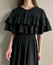 【SALE/82%OFF】JUNOAH Vネックフリルフレアワンピース ジュノア ワンピース・ドレス ワンピース ホワイト ブラック グレー