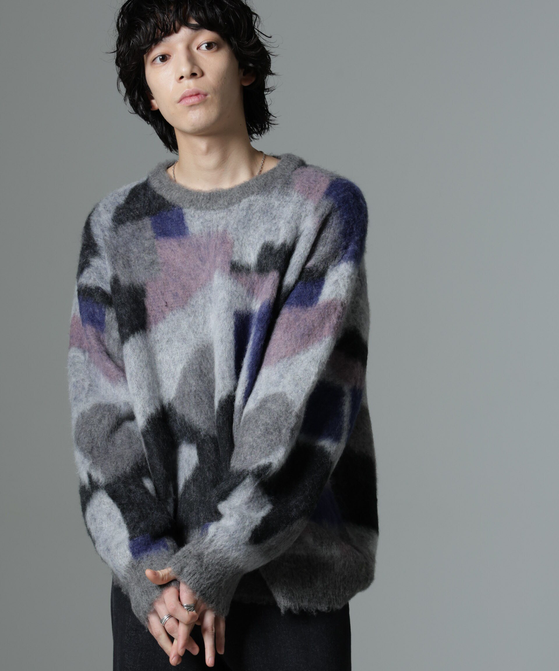 NANO universe 「着るアート」YUTAKA KAWAIクルーネックモヘヤミックスニット ナノユニバース トップス..