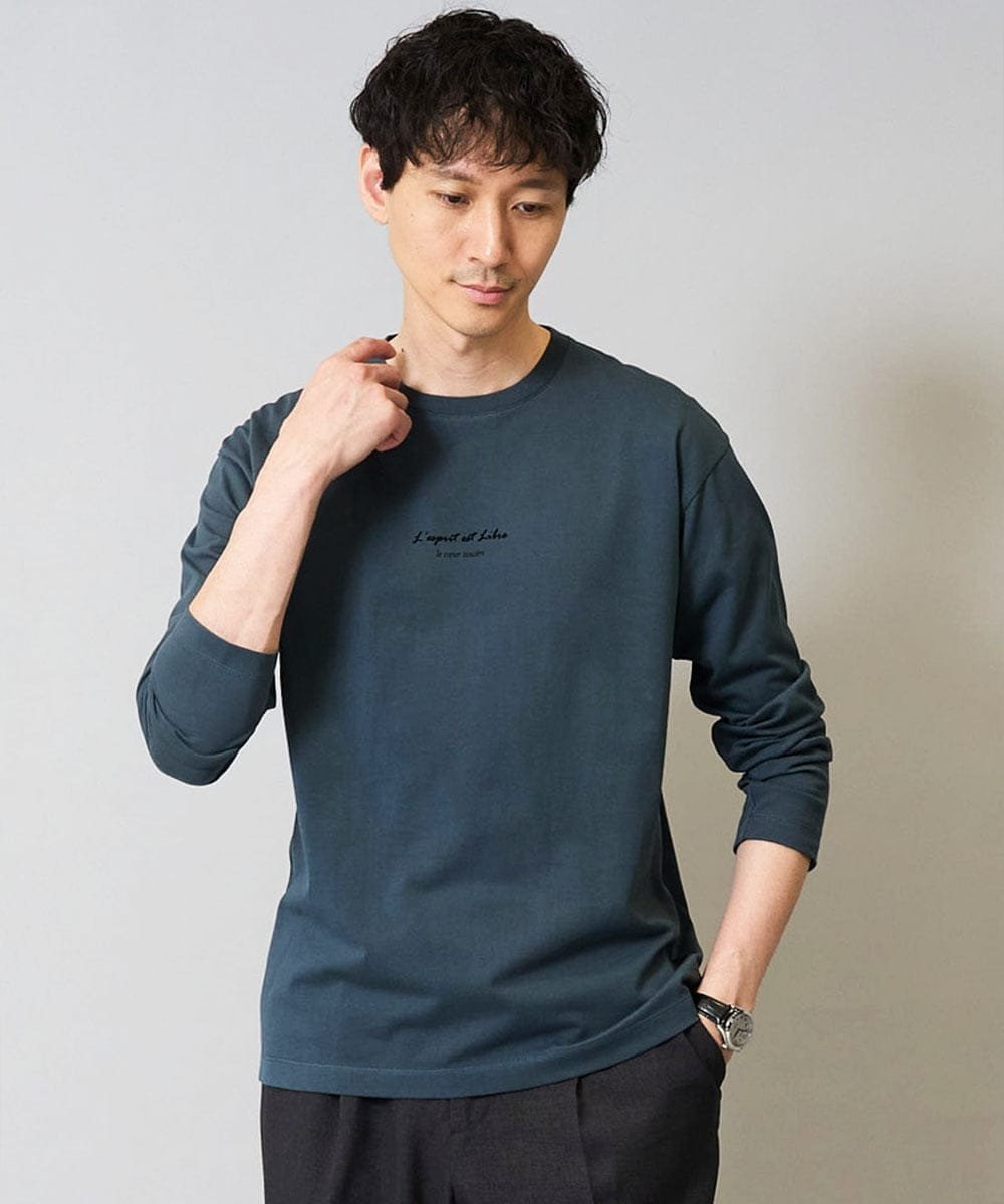 【コットン100%】ミニロゴプリントロングTシャツ セミワイドシルエット アー・ヴェ・ヴェ トップス カットソー・Tシャツ ホワイト ブラック イエロー