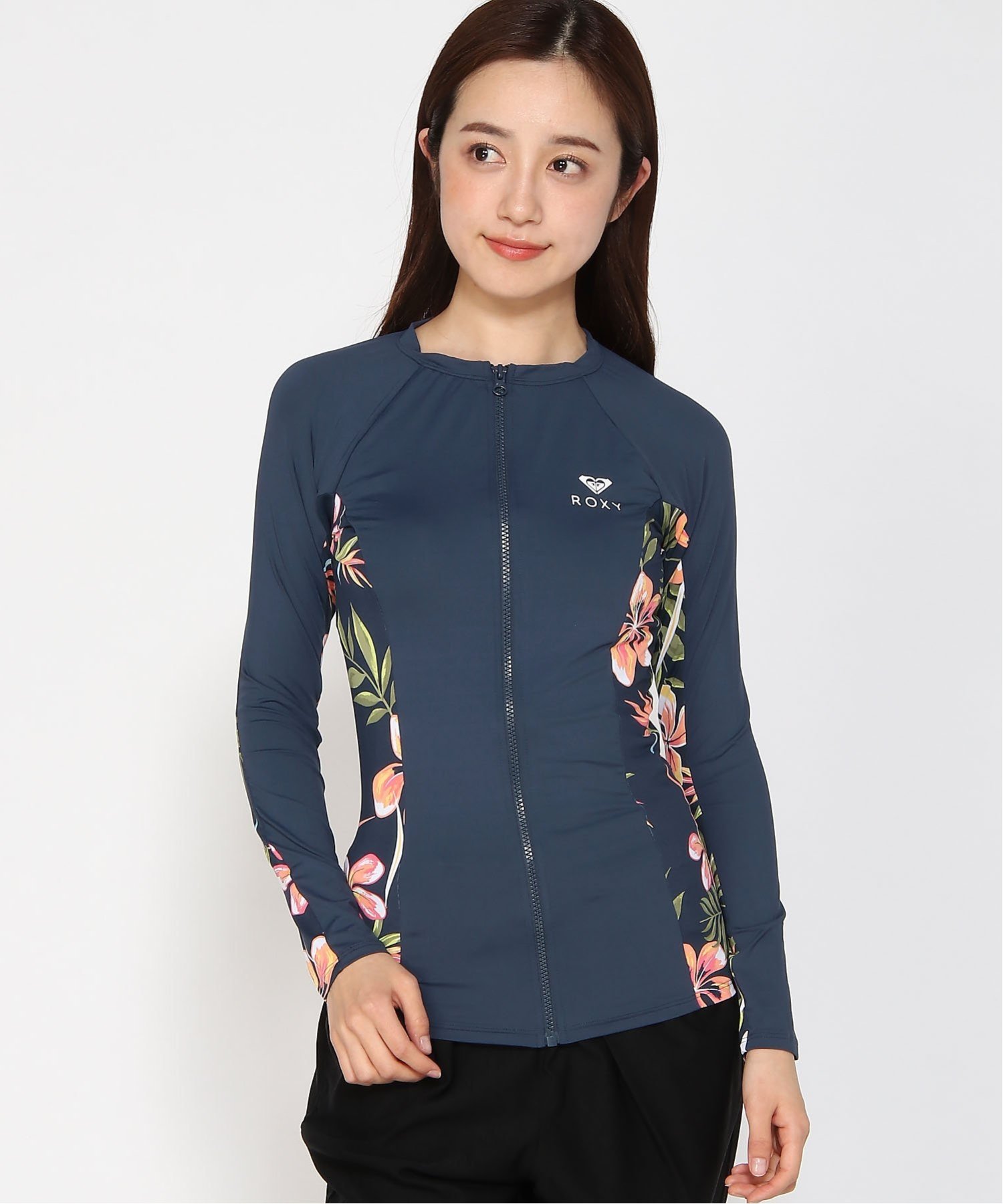 【SALE／30%OFF】ROXY (W)LS ZIP LYCRA ロキシー 水着・スイムグッズ ラッシュガード ネイビー オレンジ【送料無料】 1