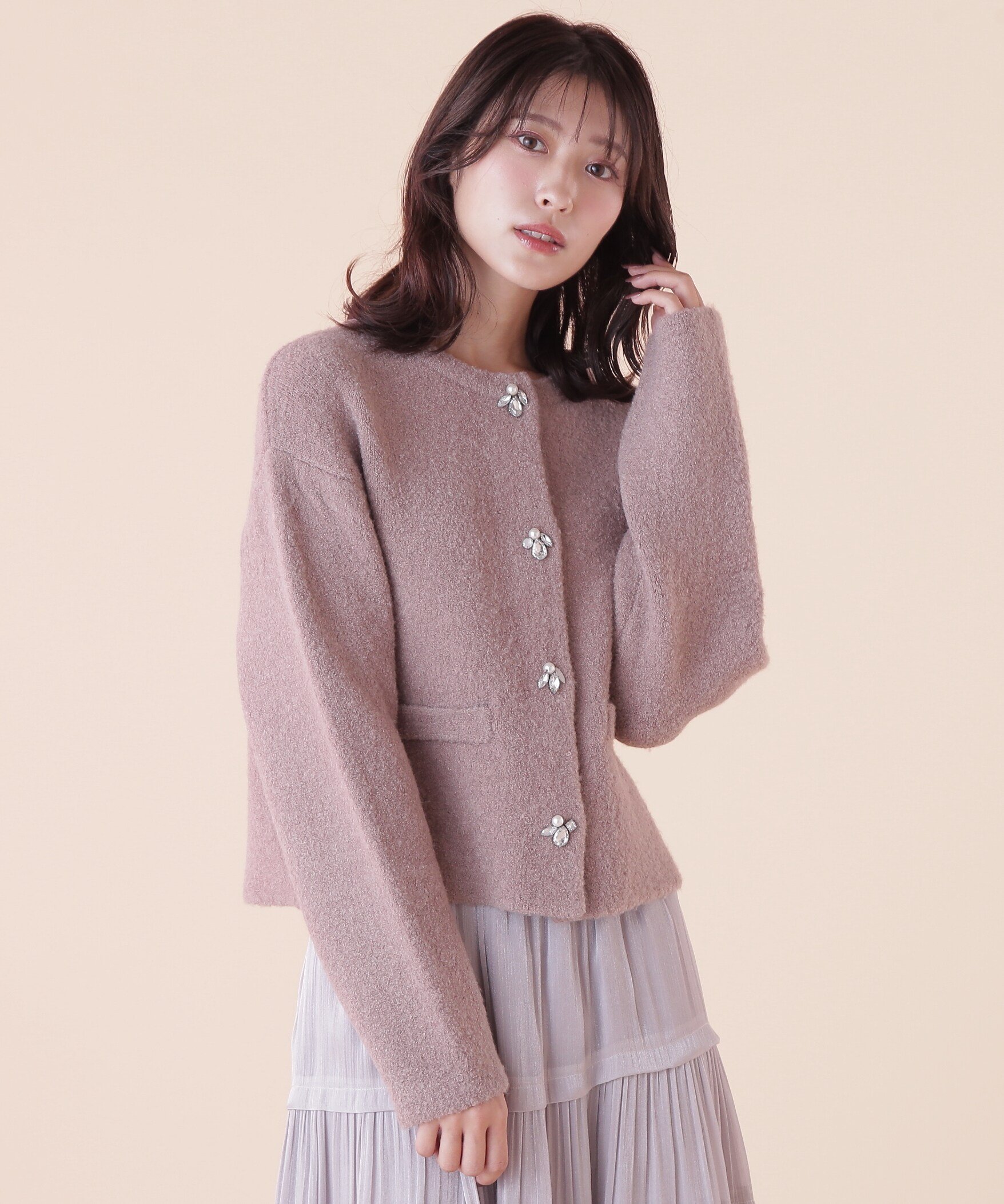 JILL by JILL STUART ◆ビジュー釦コーディガン ジル バイ ジル スチュアート トップス ニット ブラウン グレー ホワイト【送料無料】のサムネイル