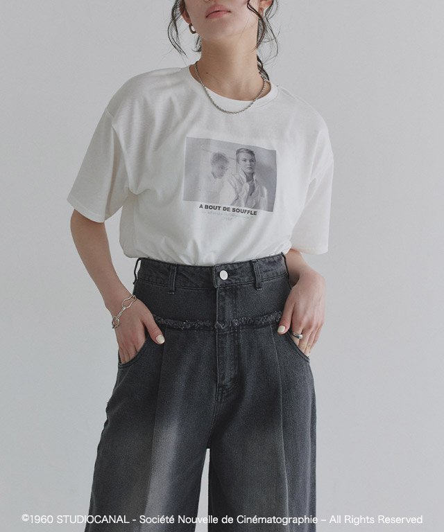 【SALE／20%OFF】ECLAM ジャン=リュック・ゴダール映画作品/勝手にしやがれ/プリントTシャツ ピエロ トップス カットソー・Tシャツ ホワイト【送料無料】