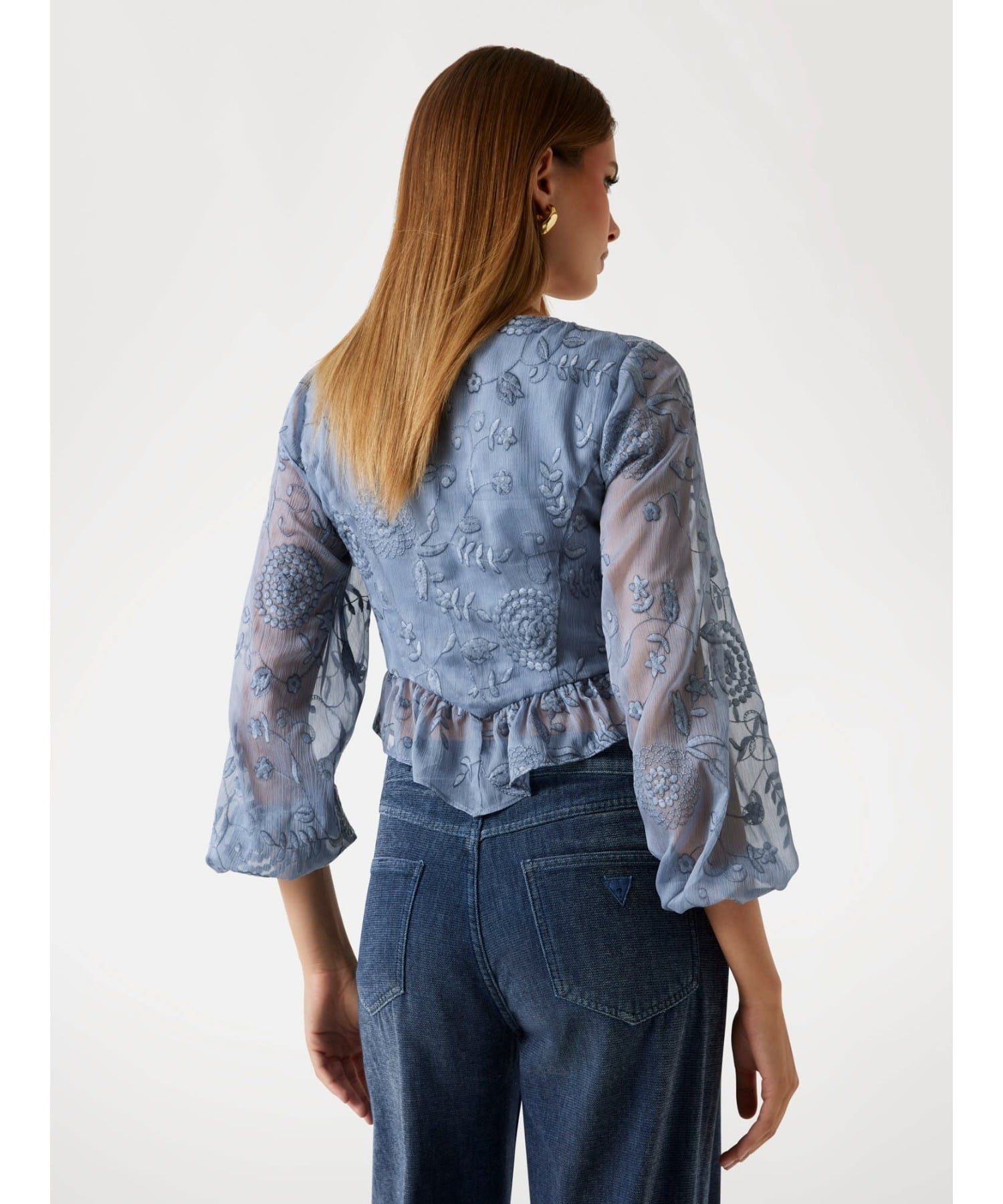 GUESS ブラウス (W)LS Seiah Tie Front Top ゲス トップス シャツ・ブラウス ネイビー