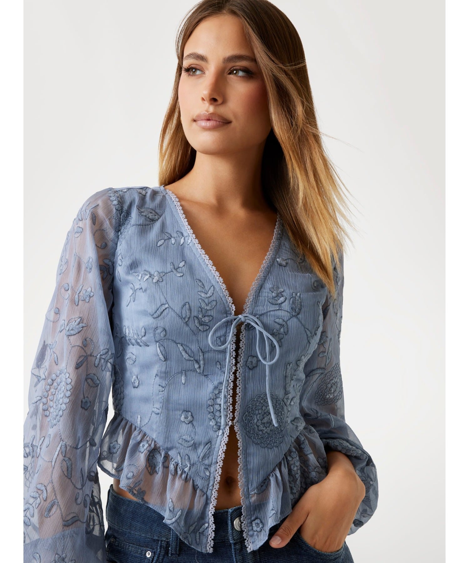 GUESS ブラウス (W)LS Seiah Tie Front Top ゲス トップス シャツ・ブラウス ネイビー