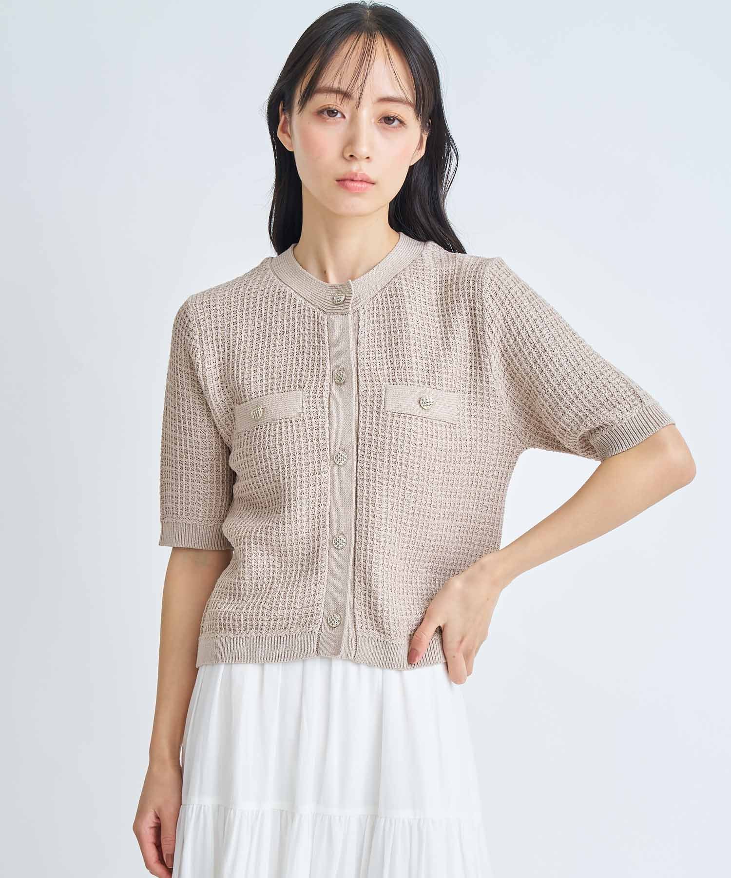 Noela 柄編みカーデライクニット ノエラ トップス ニット ベージュ ホワイト
