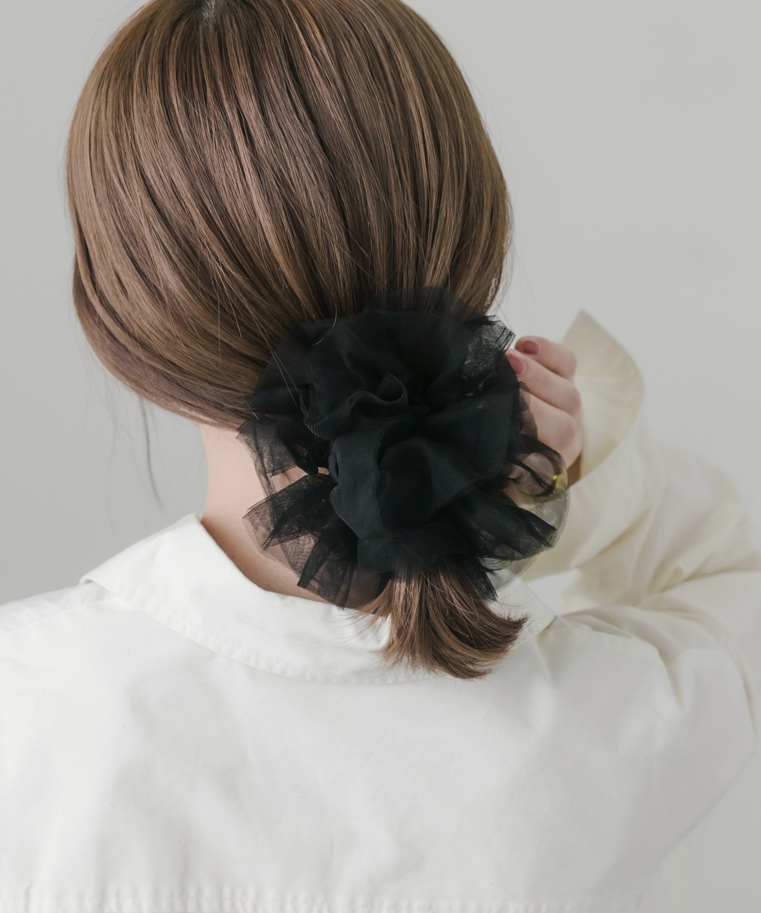 【SALE／50%OFF】SMELLY シアーフリルボリュームシュシュ スメリー ヘアアクセサリー ヘアゴム ブラック