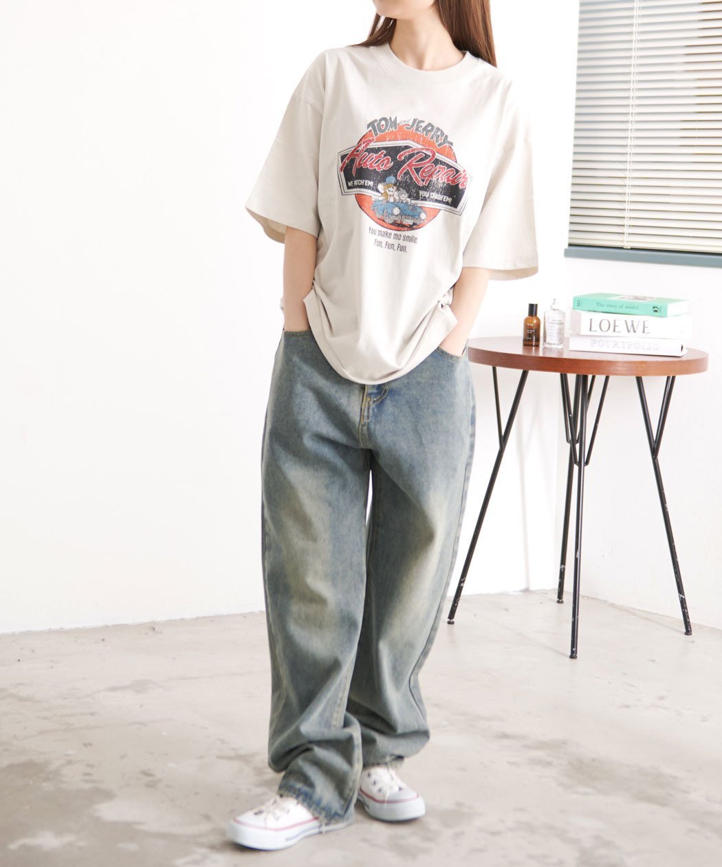 SB select TOM&JERRY USED LIKE 半袖TEE シルバーバレット トップス カットソー・Tシャツ ホワイト ブラック