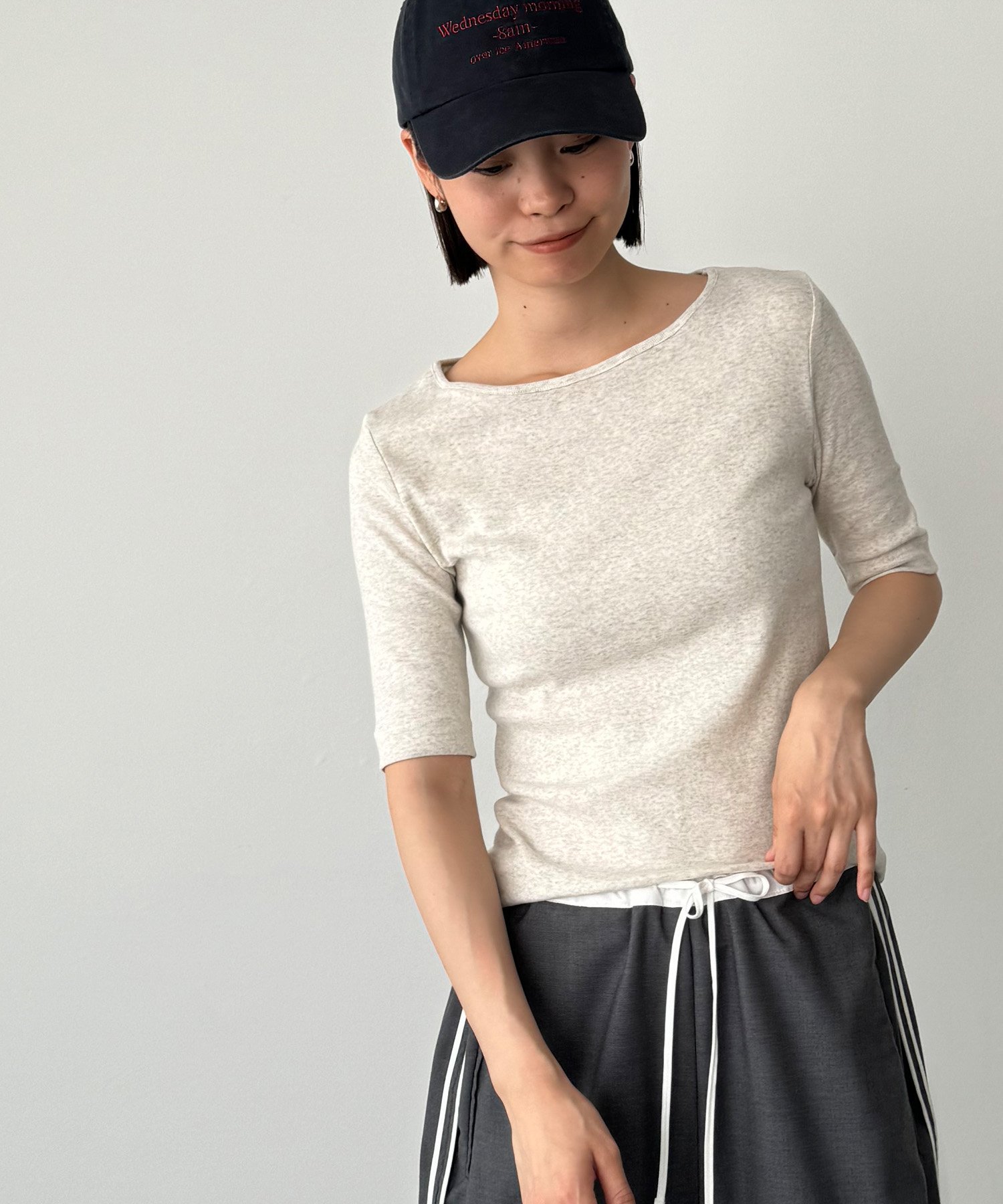 harmonie harmonie -OrganicCotton- 無地5分袖Tシャツ キャナルジーン トップス カットソー・Tシャツ ホワイト グレー ネイビー ブラック