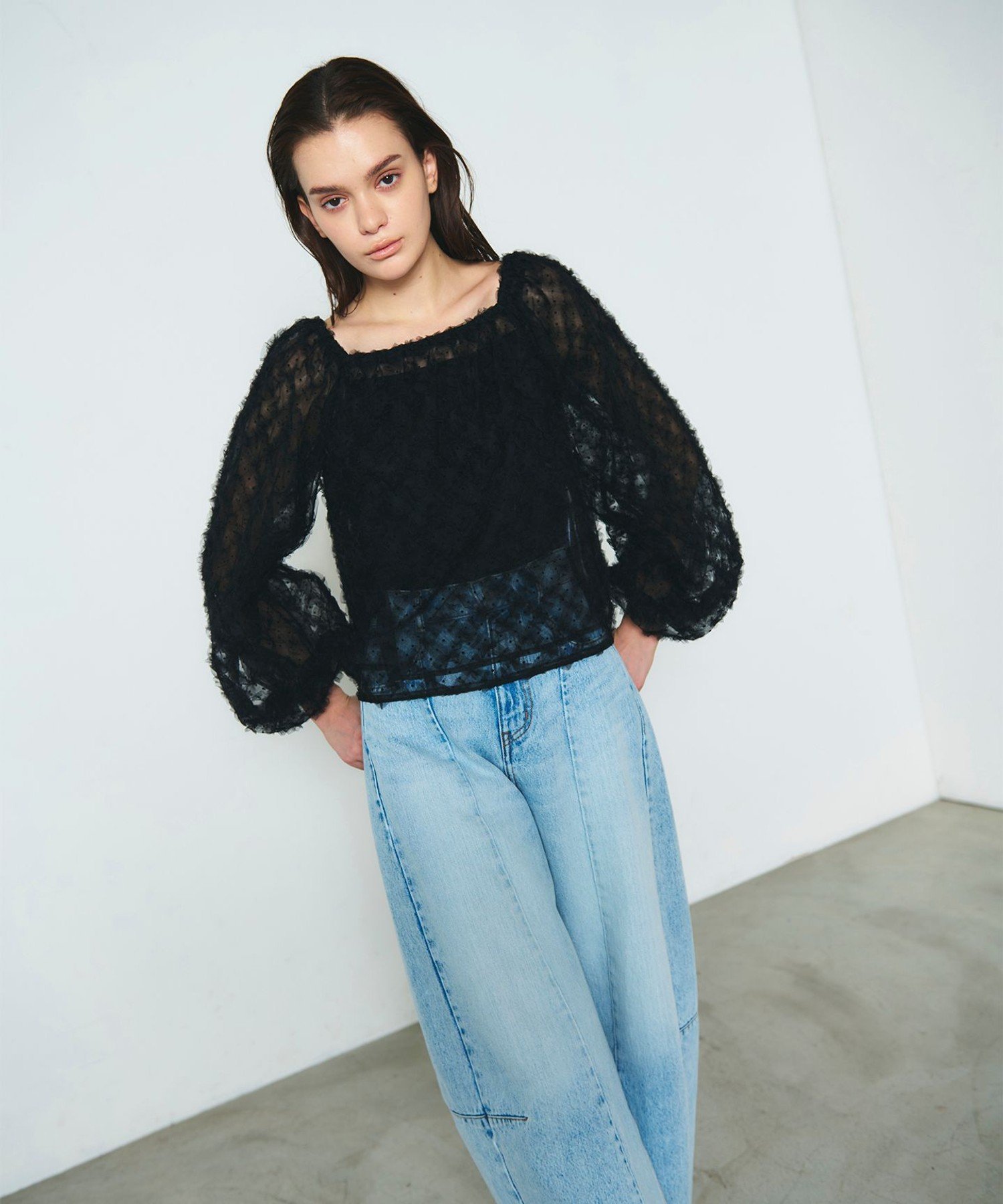 【SALE／40%OFF】GRACE CONTINENTAL チュール刺繍トップ グレースコンチネンタル トップス シャツ・ブラウス ブラック ホワイト【送料無料】のサムネイル