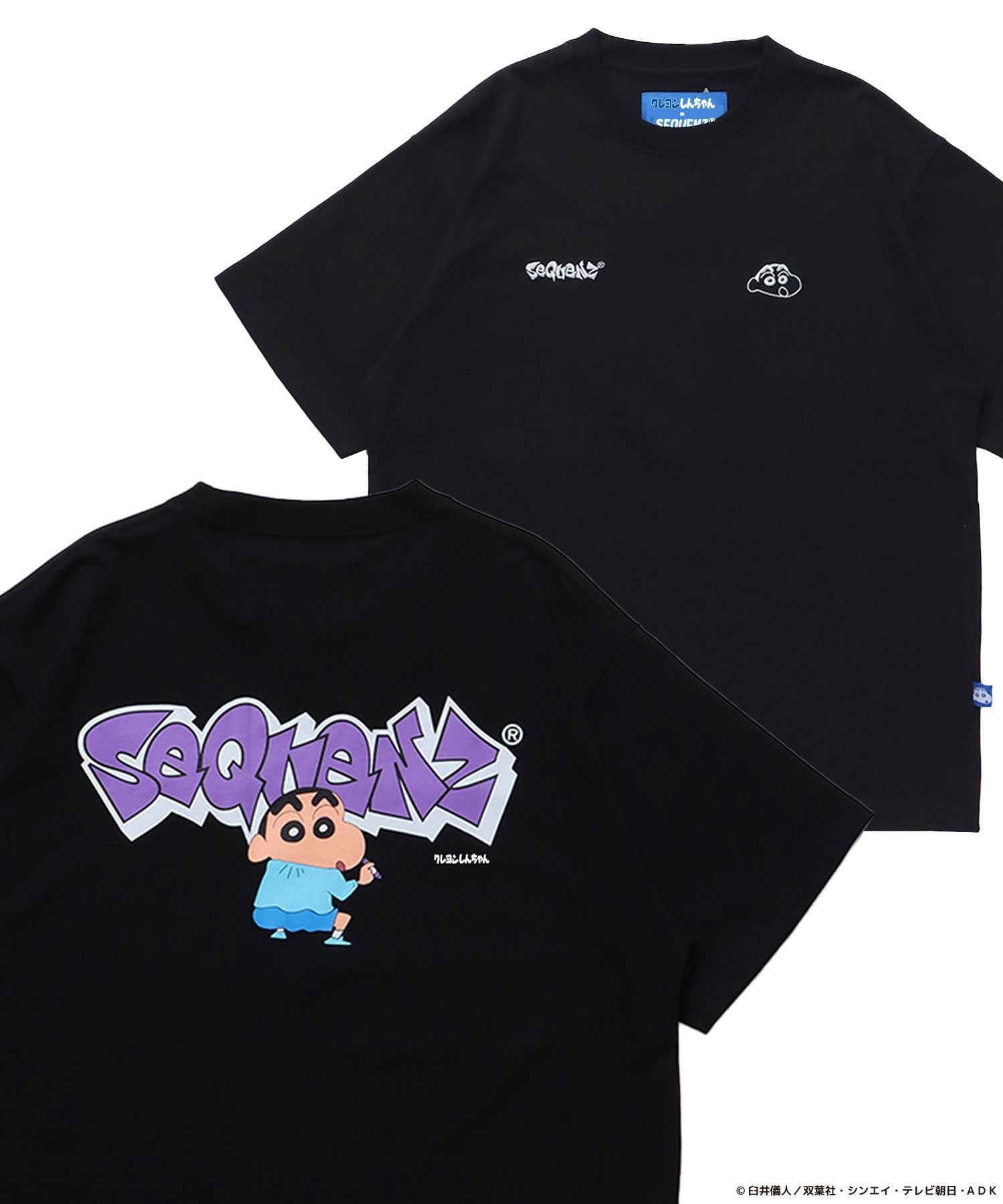 B ONE SOUL 【SEQUENZ】CS*SQNZ GRAFFITI S/S TEE / クレヨンしんちゃん 半袖Tシャツ クルーネック ワンポイント バックプリント 刺繍 ナバル トップス カットソー・Tシャツ ブラック ホワイト【送料無料】