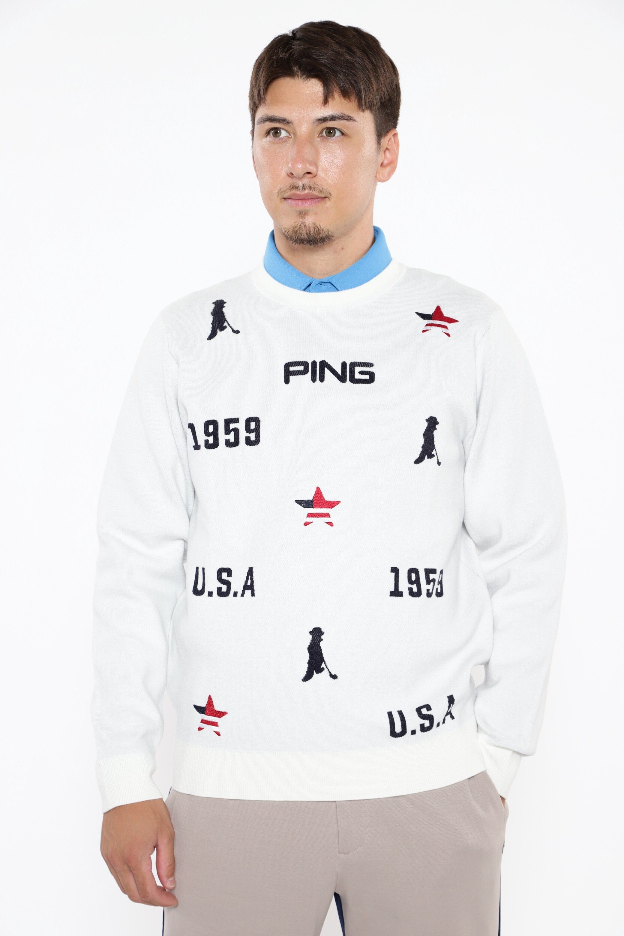 【SALE／50%OFF】PING APPAREL USA柄ジャカードクルーネックニットプルオーバー ＜NATIVE＞ (MENS) ピン アパレル トップス ニット グレー ホワイト ネイビー グリーン【送料無料】