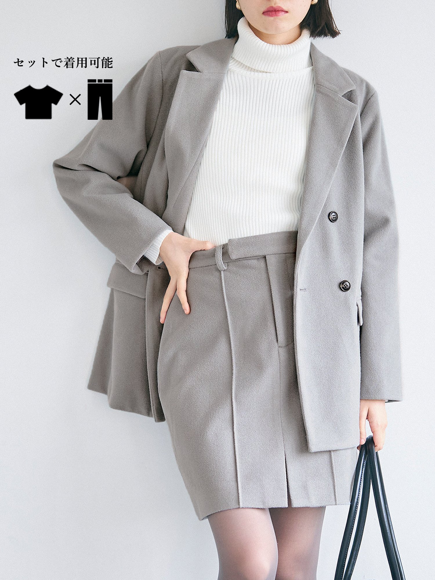 coca 起毛スリットミニスカート コカ スカート ミニスカート グレー ブラックのサムネイル