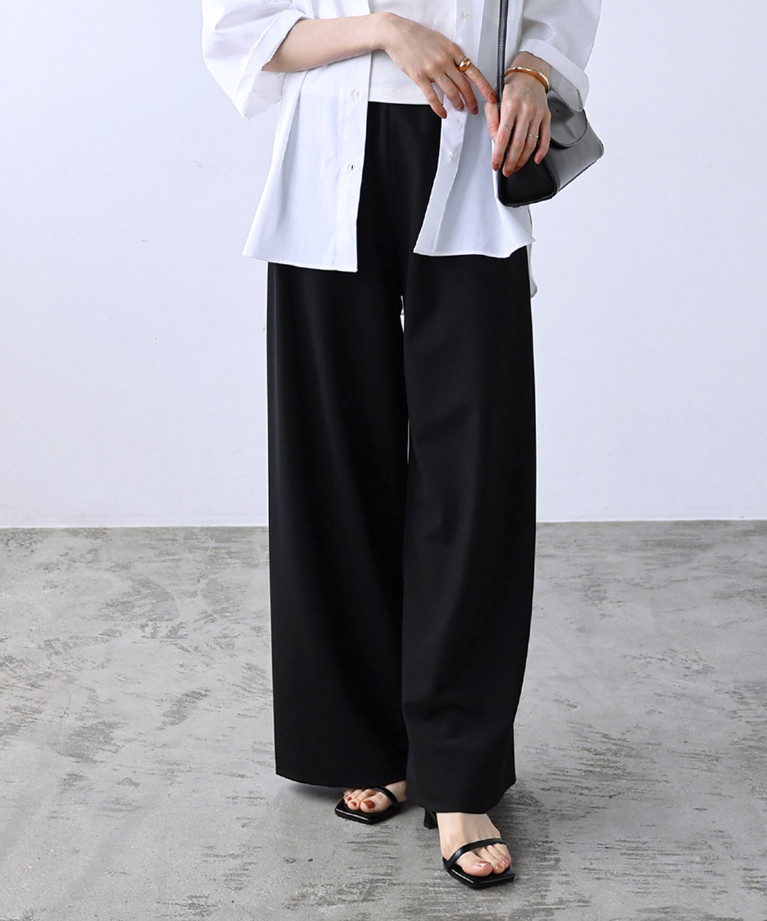 【SALE／55%OFF】evernavy TRストレッチ イージー ワイド パンツ evernavy エバーネイビー アンドミー パンツ その他のパンツ ネイビー グレー ブラック【送料無料】のサムネイル