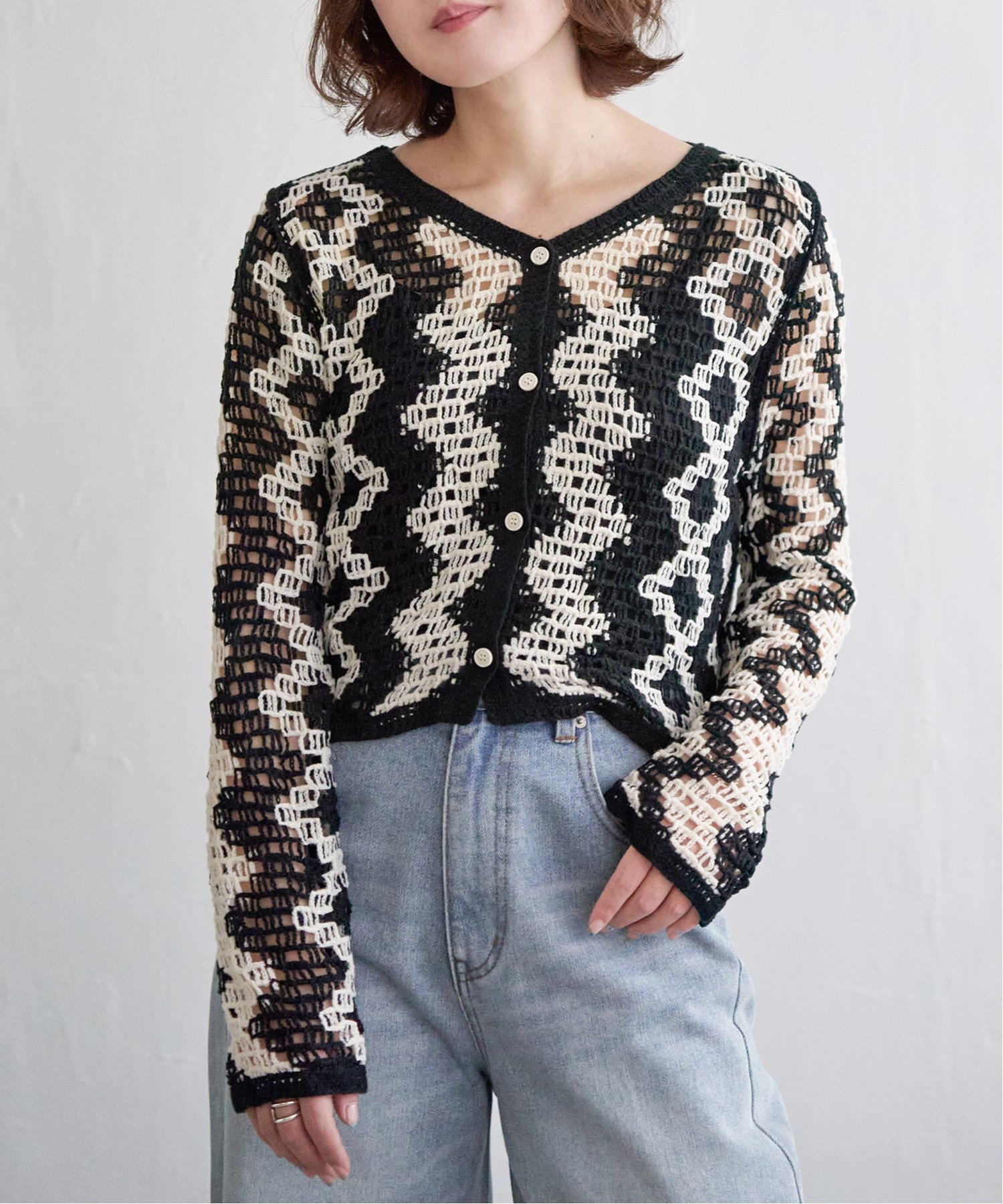 【SALE／30%OFF】notch. クロシェVネックカーディガン ノッチ トップス カーディガン ブラック