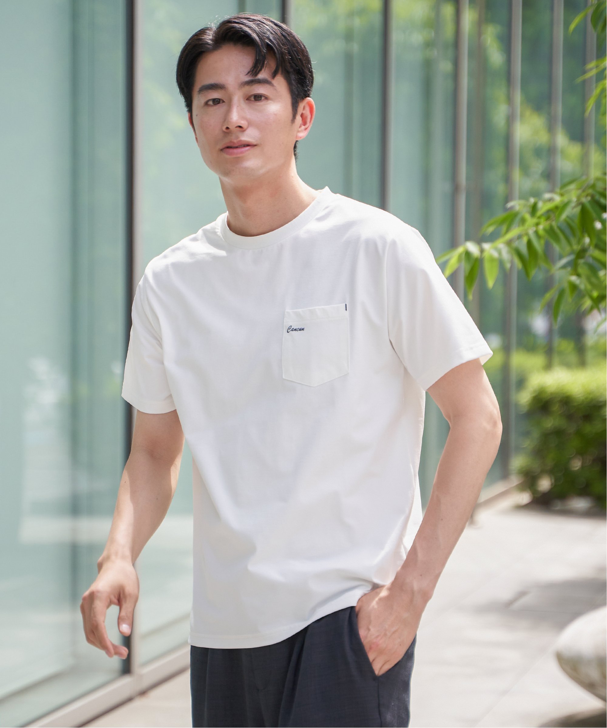 ikka 【接触冷感/速乾】速乾COOLポケットプリントTシャツ イッカ トップス カットソー・Tシャツ ピンク ブルー ホワイト カーキグリーン グレー ブラック