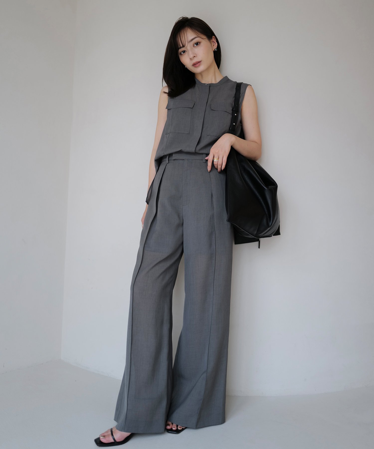 anuans シアーボイルセミワイドパンツ アニュアンス パンツ スラックス・ドレスパンツ ネイビー【送料無料】のサムネイル