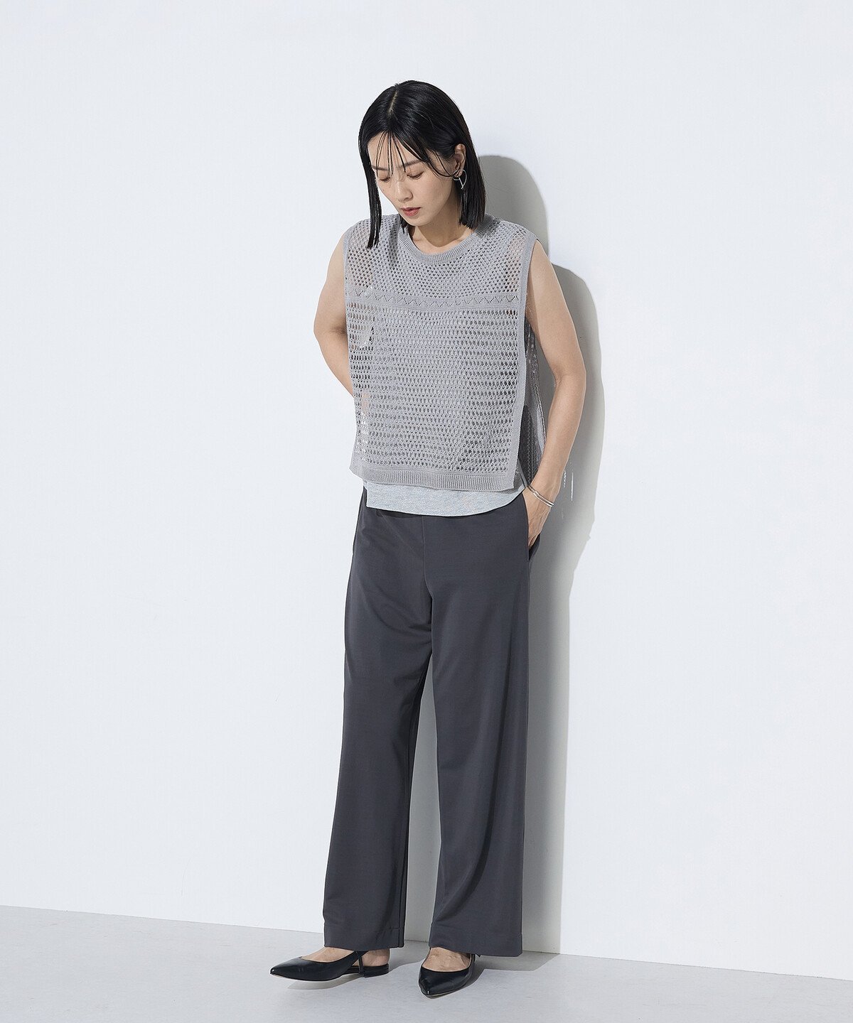 Gabardine K.T コイルヤーン レーシーベスト コムサ トップス ニット グレー ブラック【送料無料】