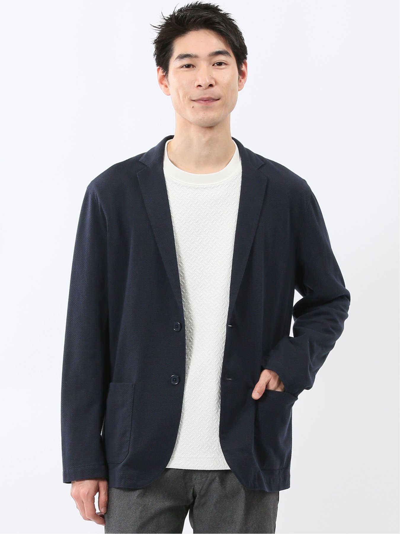 【SALE／30%OFF】TAKA-Q ストレッチ カットジャガード 2ボタン ジャケット タカキュー トップス その他のトップス グレー ネイビー【送料無料】