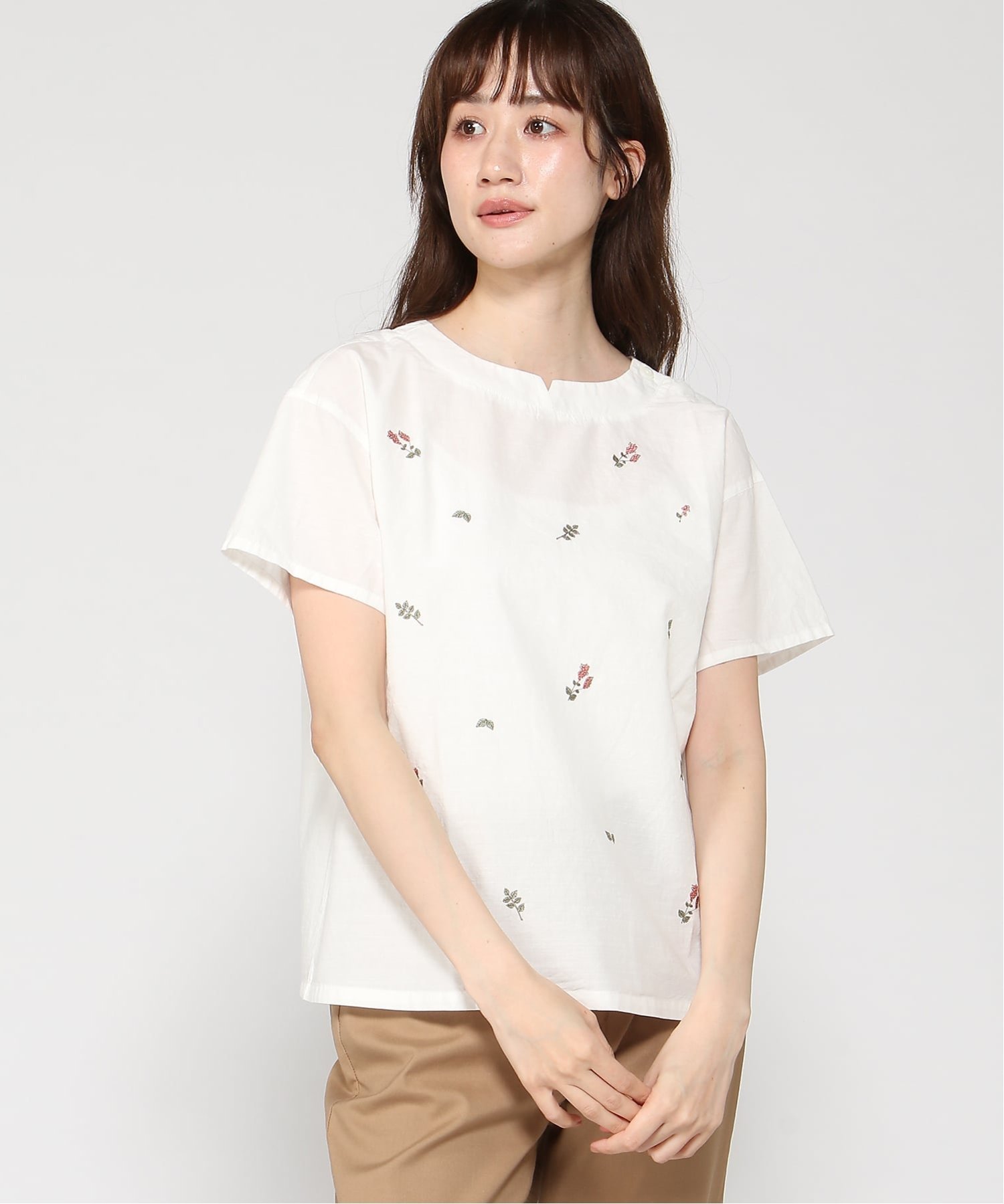 (W)ダンガリー 刺繍 ブラウス クロコダイル トップス シャツ・ブラウス ネイビー ピンク ホワイト
