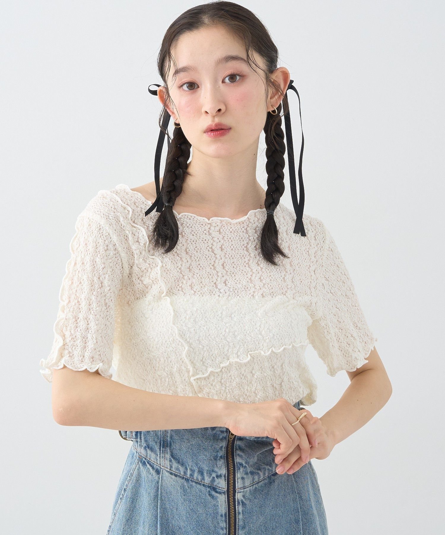 楽天Rakuten Fashion【SALE／40％OFF】earth music&ecology レースメロープルオーバー アースミュージック&エコロジー トップス カットソー・Tシャツ ブルー ブラック ベージュ