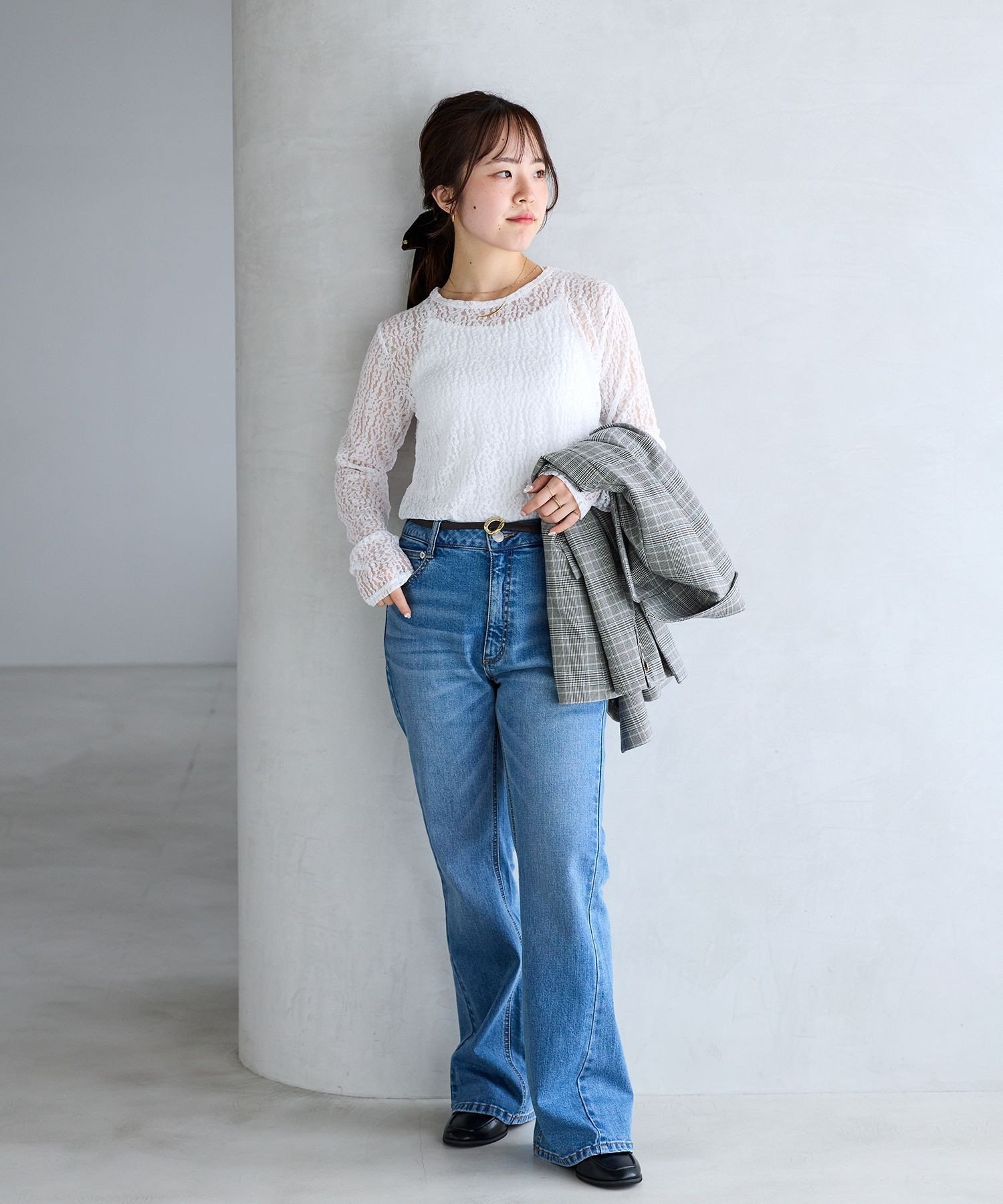 VIS 【WEB/一部店舗限定】レースカットプルオーバー ビス トップス カットソー・Tシャツ ブラック ホワイト