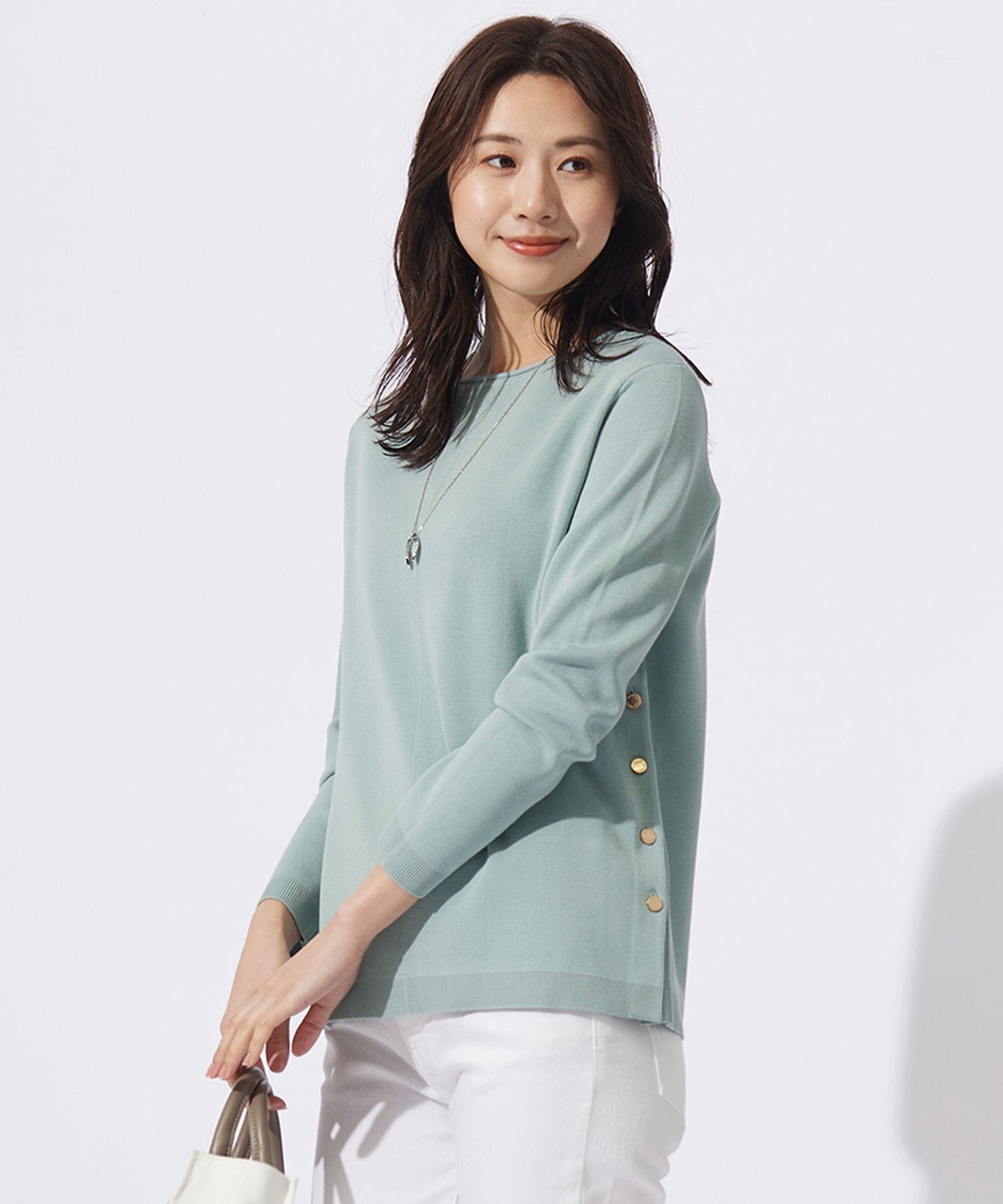 J.PRESS LADIES L 【洗える】COTTON ACETATE クルーネック ニット ジェイプレス トップス ニット ホワイト パープル グリーン