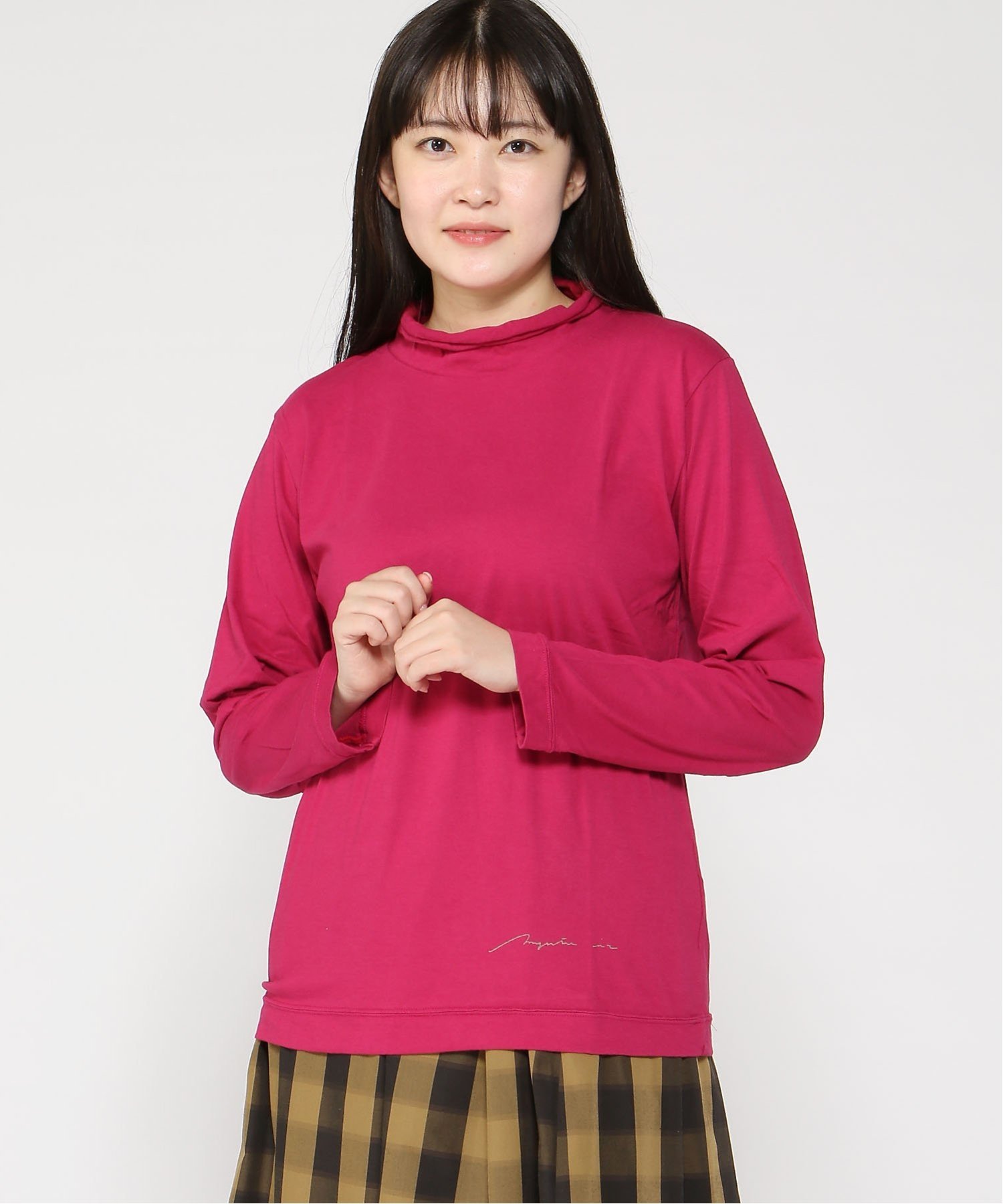 MAGENTA MAGENTA/綿天竺ロールネック長袖Lサイズ マゼンタ トップス カットソー・Tシャツ ブラック レッド ピンク