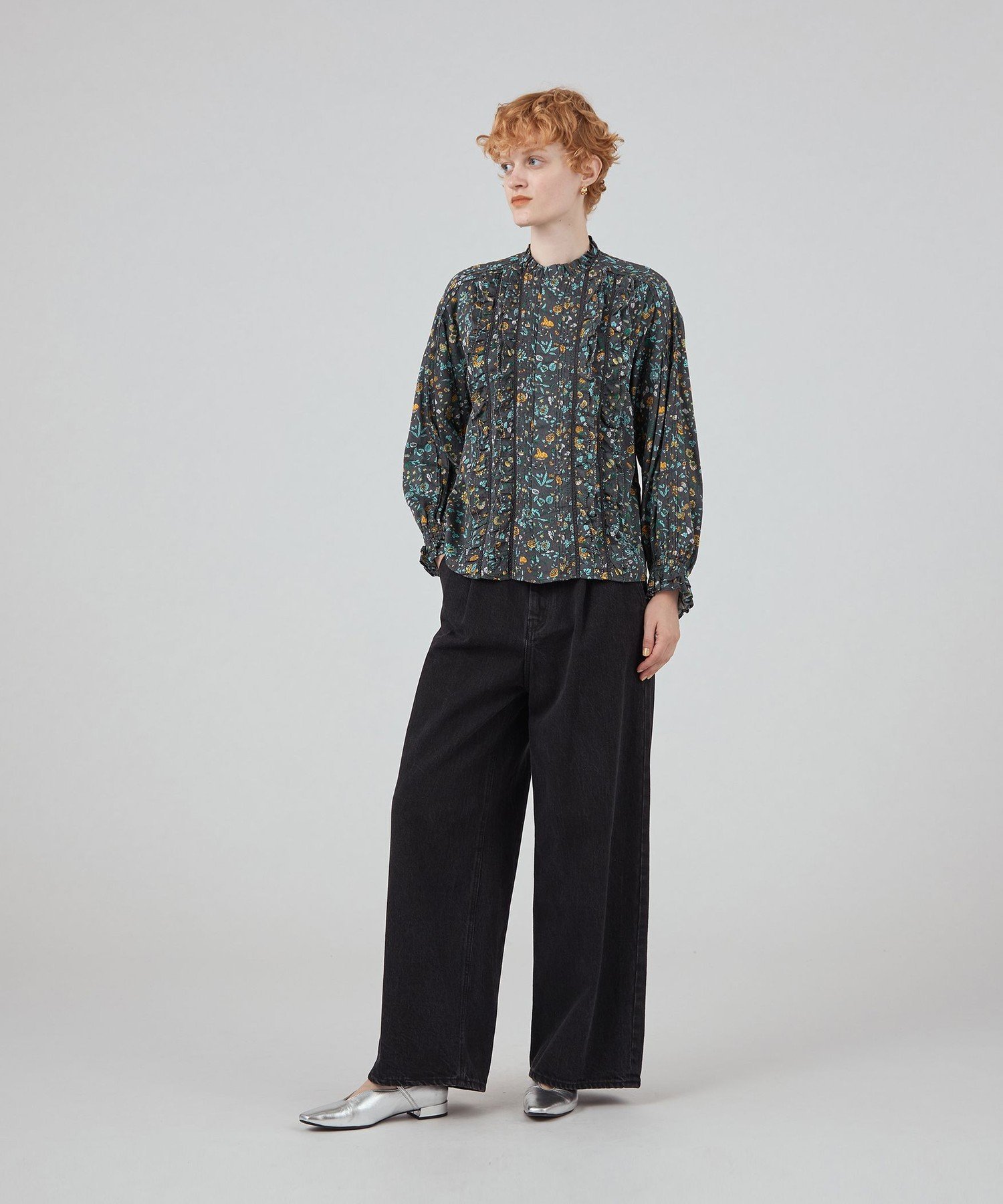 【SALE／50%OFF】SOULEIADO コットンプリント フロントフリルブラウス トゥモローランド トップス シャツ・ブラウス ブラック ピンク【送料無料】