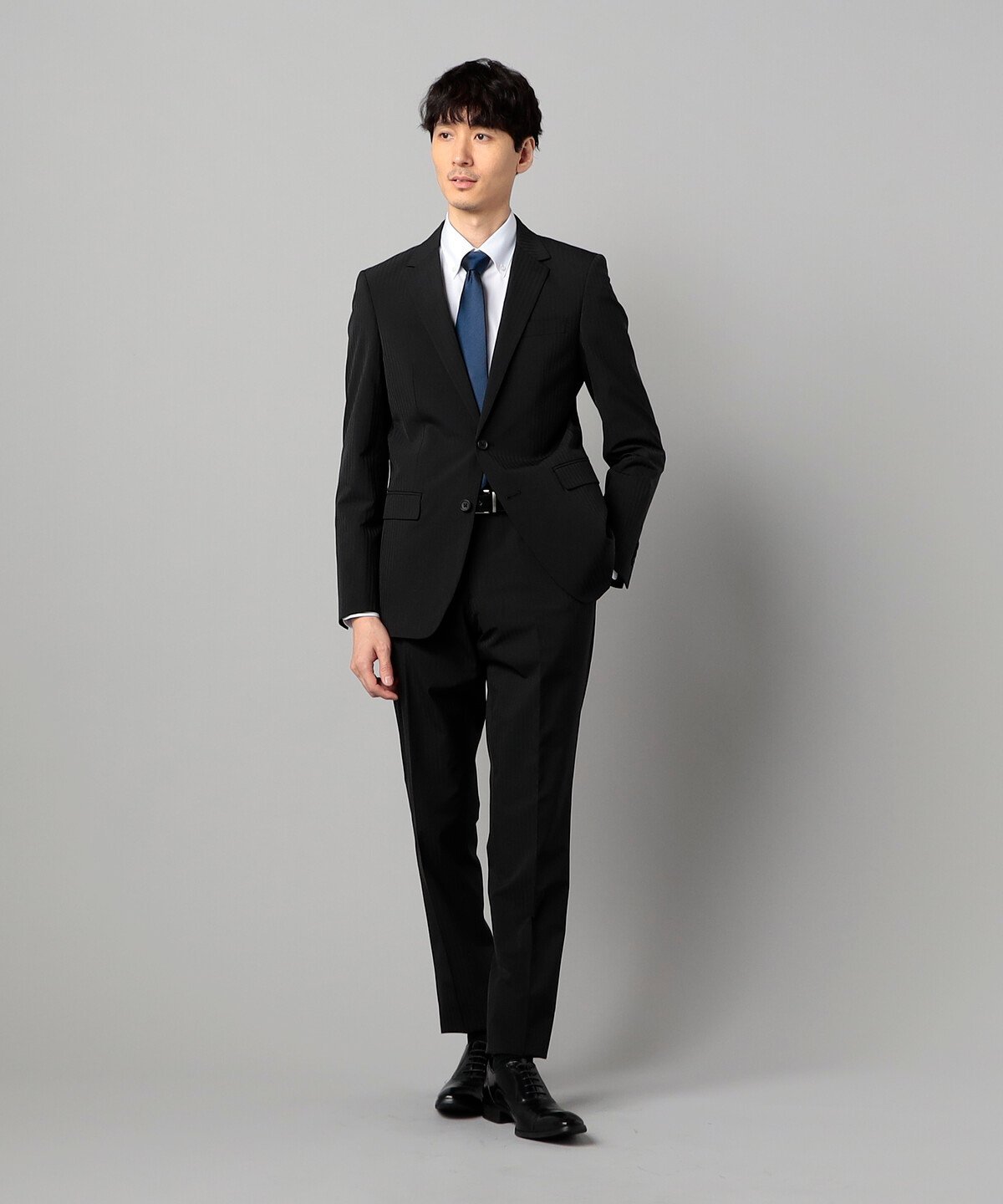 COMME CA MEN 【セットアップ対応】尾州織り ポリエステルストレッチ ヘリンボーン ジャケット コムサメン スーツ・フォーマル スーツジャケット ネイビー ブラック【送料無料】