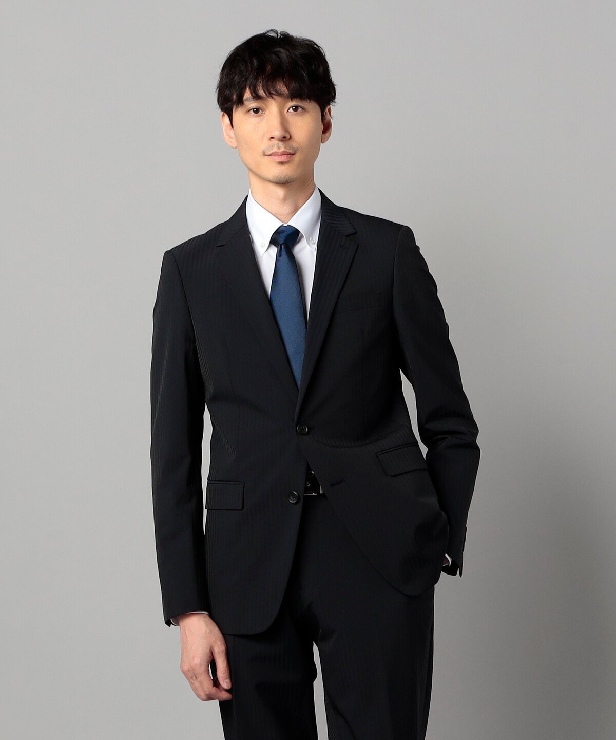 COMME CA MEN 【セットアップ対応】尾州織り ポリエステルストレッチ ヘリンボーン ジャケット コムサメン スーツ・フォーマル スーツジャケット ネイビー ブラック【送料無料】