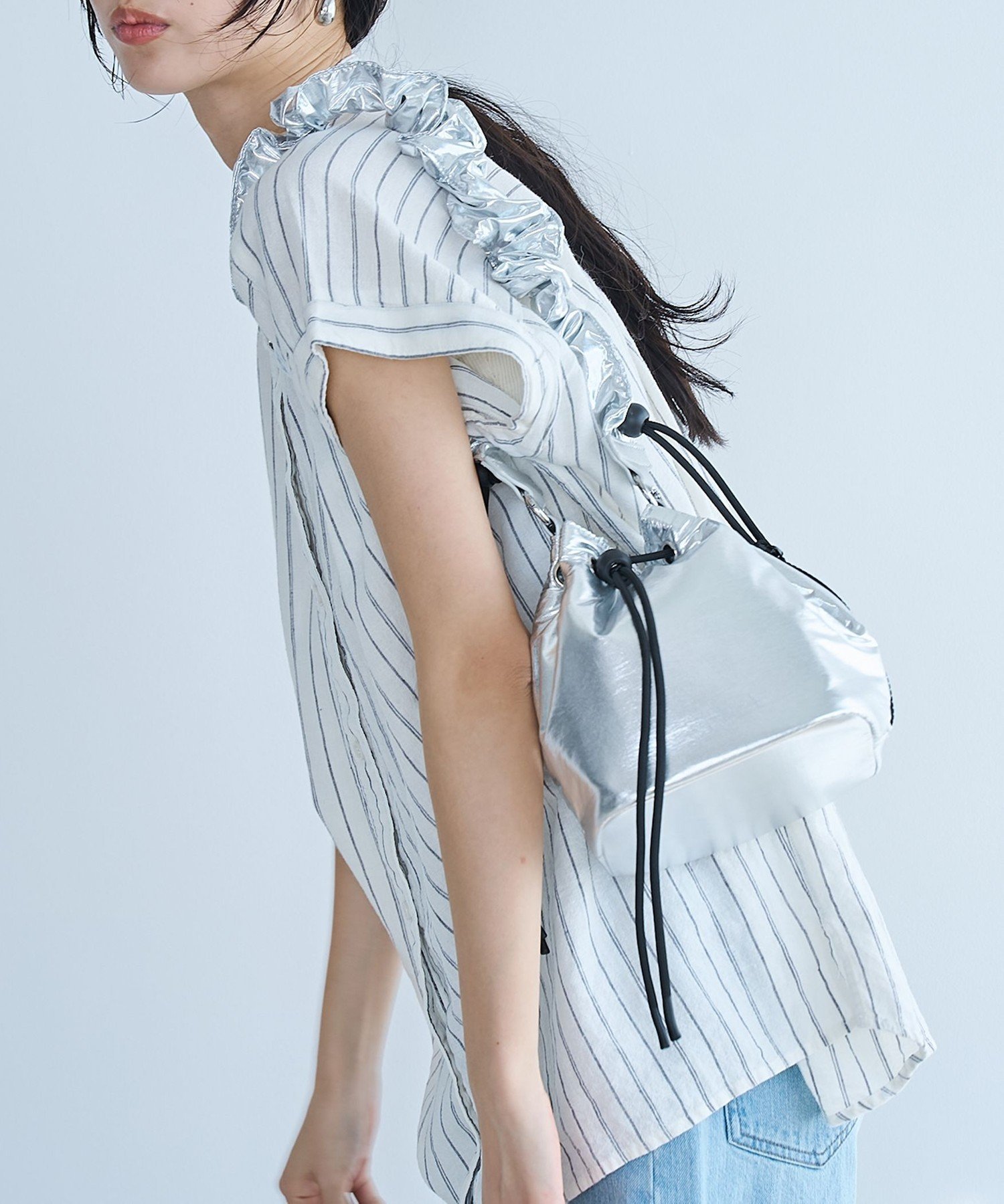 【SALE／25%OFF】coen ギャザーハンドル 巾着ショルダーバッグ コーエン バッグ ショルダーバッグ ブラウン ブラック シルバー