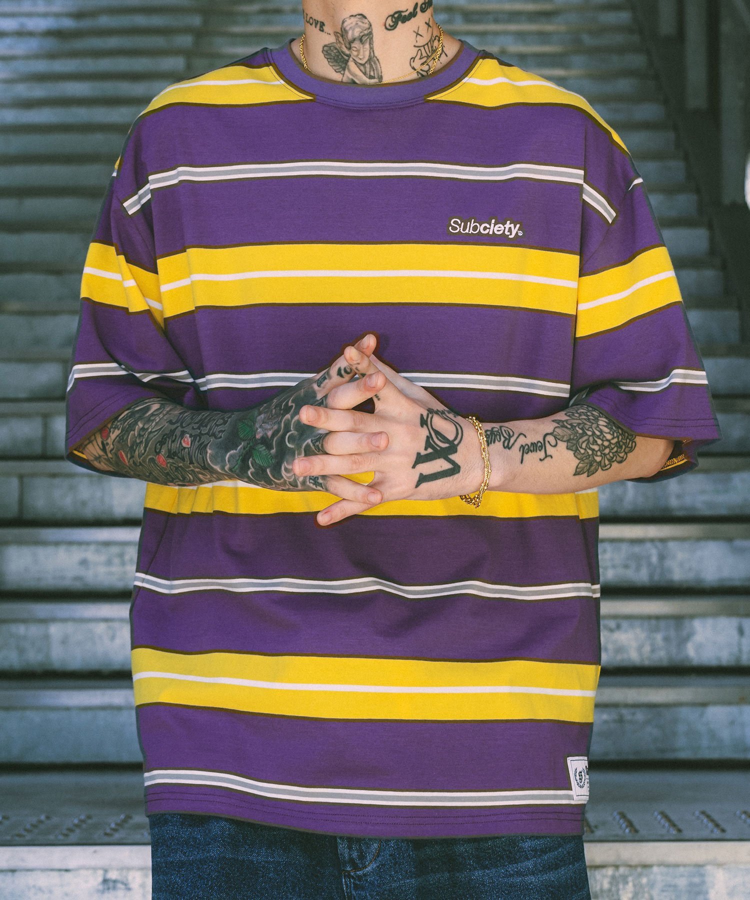 楽天市場】ボーダー tシャツ（カラーパープル・柄ボーダー）（トップス