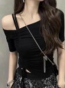 LADY LIKE ドローストリング肩見せトップス ディアベル トップス カットソー・Tシャツ ブラック ホワイト