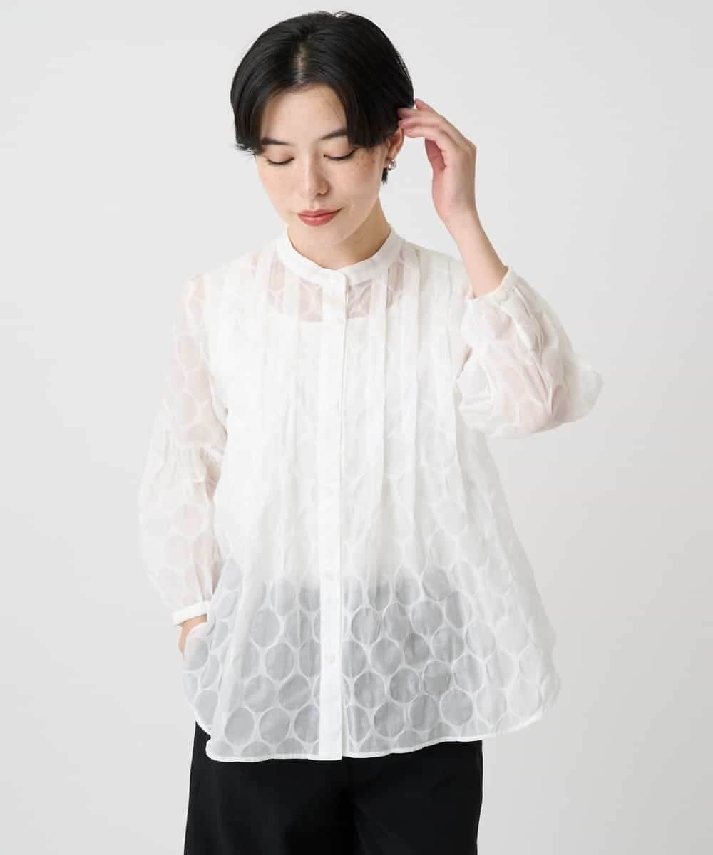 HIROKO BIS（小さいサイズ） 【小さいサイズ】ドットシアータックロングシャツ メゾンドゥサンク トップス シャツ・ブラウス イエロー ネイビー ホワイト